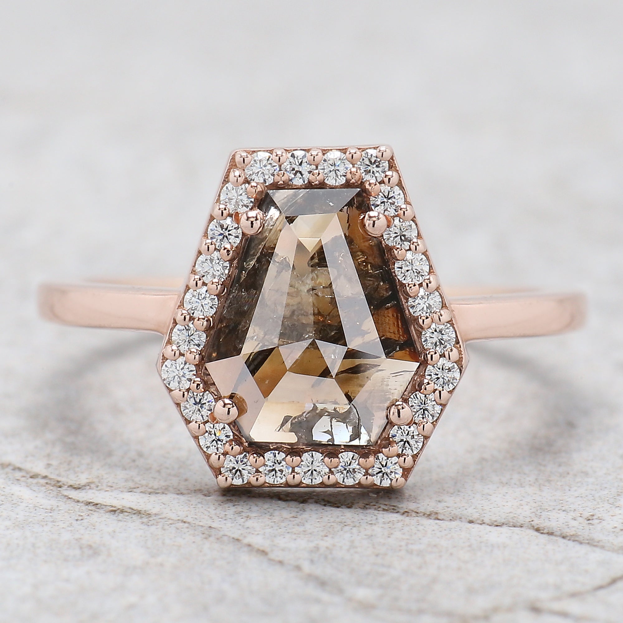 Coffin Cut Brown Color Diamond Ring 1.23 Ct 9.00 MM Coffin Shape Diamond Ring 14K Solid Rose Gold Silver Engagement Ring Gift For Her QL7507
