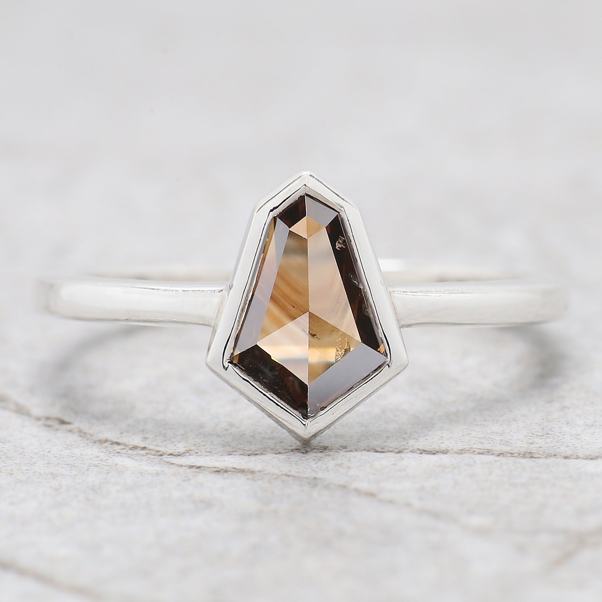 Shield Brown Color Diamond Ring 0.95 Ct 8.55 MM Shield Cut Diamond Ring 14K Solid White Gold Silver Engagement Ring Gift For Her QL1828