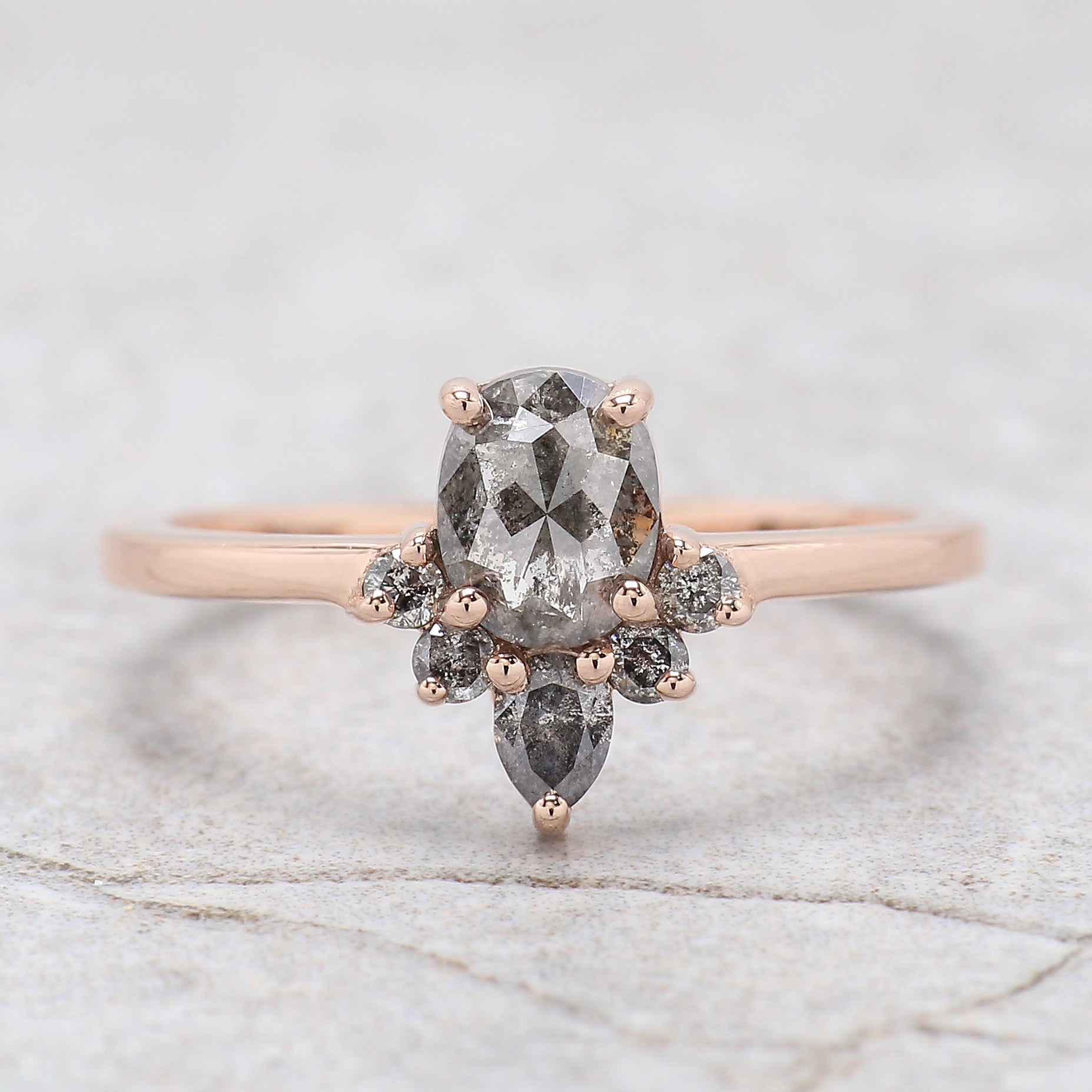 Oval Cut Salt And Pepper Diamond Ring 0.79 Ct 6.05 MM Oval Diamond Ring 14K Solid Rose Gold Silver Oval Engagement Ring Gift For Her KD1105