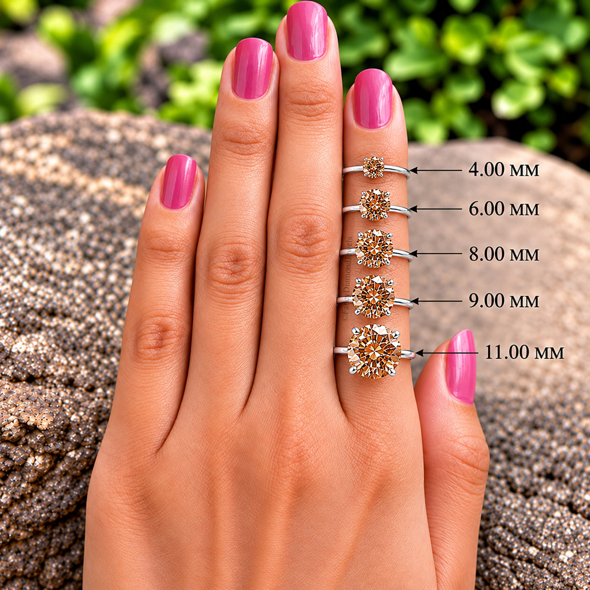 Round Brown Champagne Diamond engagement ring 11mm 9mm 8mm 6mm 4mm stone ring Simulant Ring Solitaire ring Silver ring Gift for her FD519