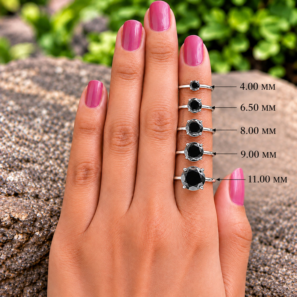 Round Black Onyx stone engagement ring 11mm 9mm 8mm 6.50mm 4mm ring silver simulant Ring Solitaire ring Diamond ring Gift for her FD505