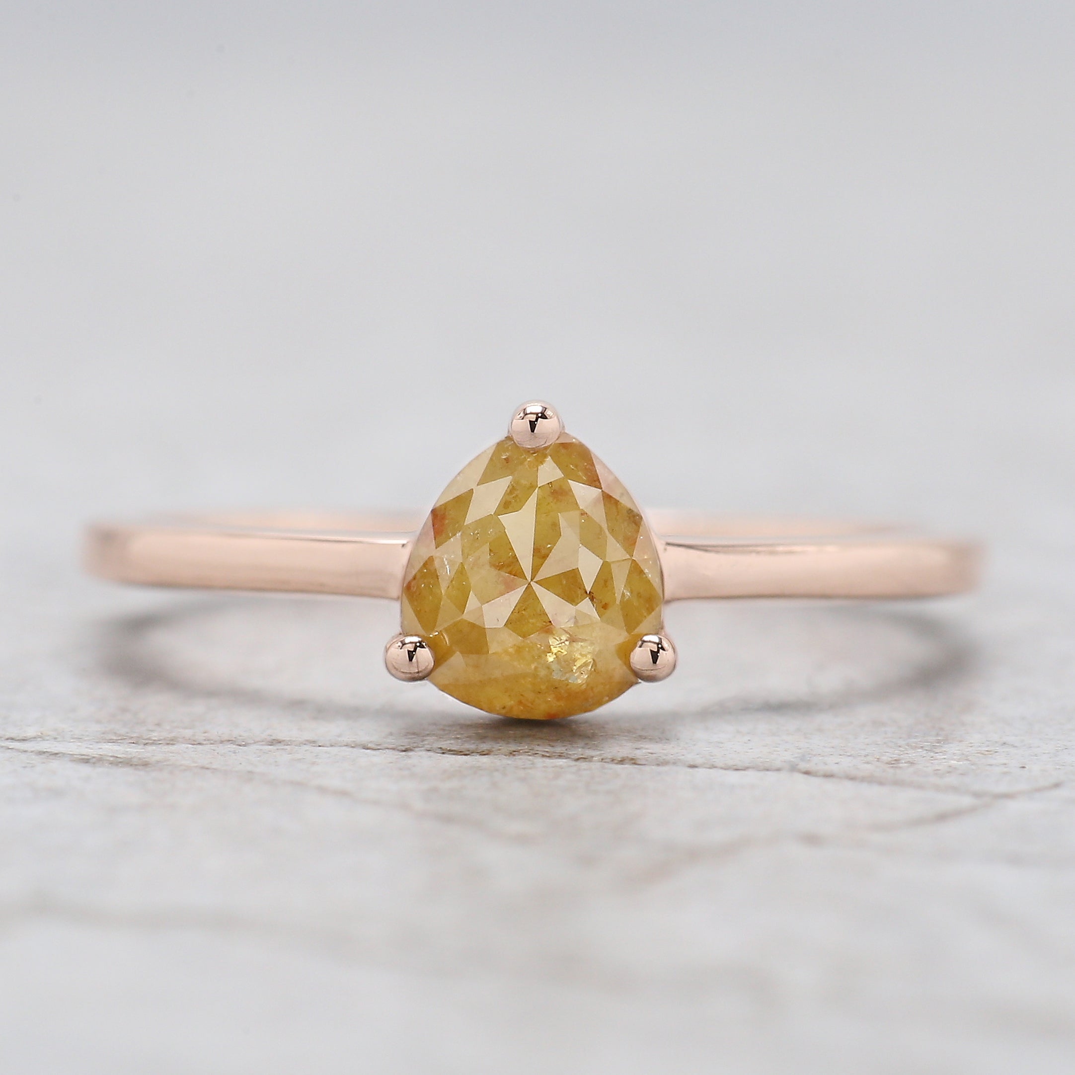 Pear Cut Yellow Color Diamond Ring 0.98 Ct 6.16 MM Heart Shape Diamond Ring 14K Rose Gold Silver Pear Engagement Ring Gift For Her QN2222