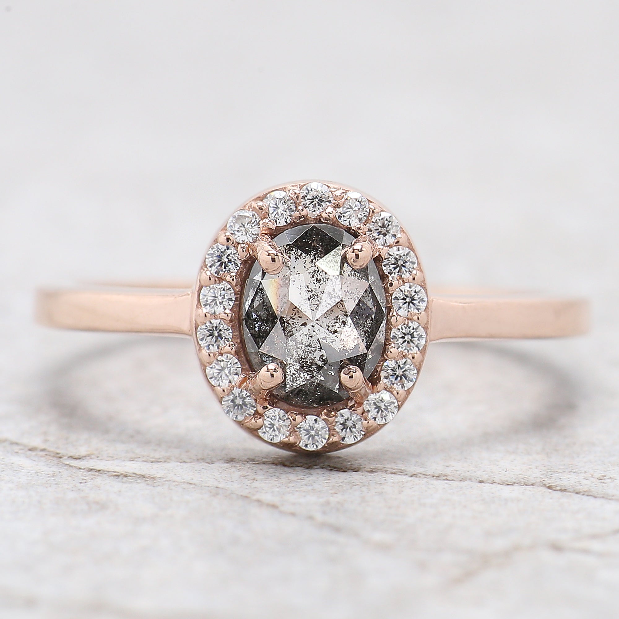 Oval Cut Salt And Pepper Diamond Ring 0.79 Ct 6.35 MM Oval Diamond Ring 14K Solid Rose Gold Silver Oval Engagement Ring Gift For Her QL1476
