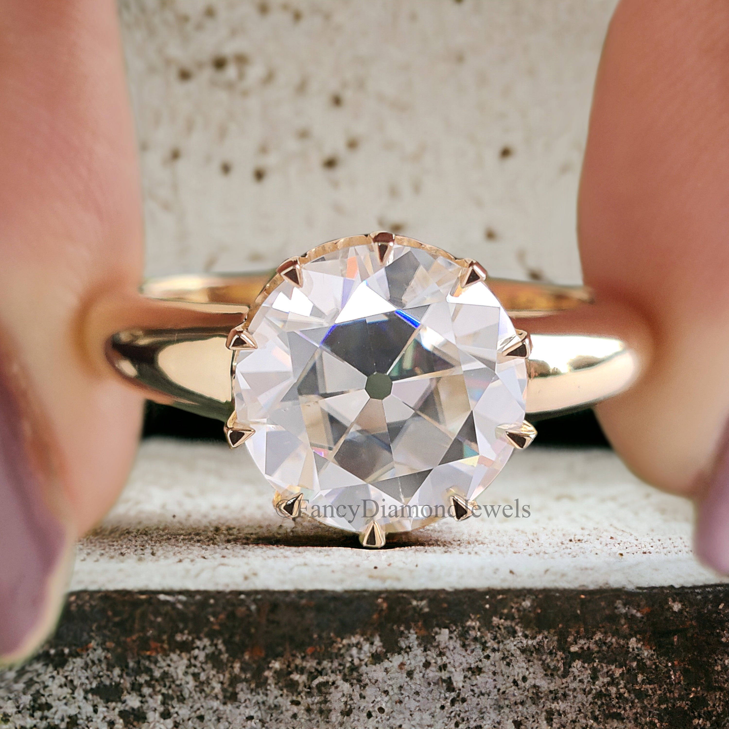 Antique 2.80 CT Round Old European Cut Colorless Moissanite Ring Solitaire Engagement Ring Wedding Ring Comfort Fit Band Gift for Her FD215