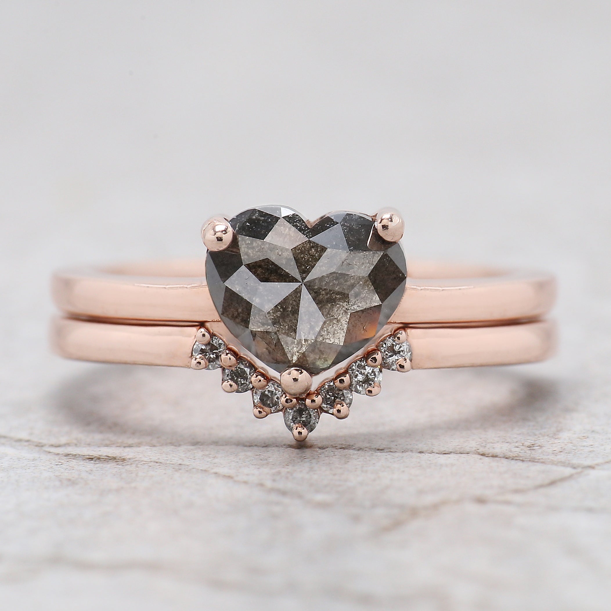 Heart Salt And Pepper Diamond Ring 1.45 Ct 6.46 MM Heart Shape Diamond Ring 14K Solid Rose Gold Silver Engagement Ring Gift For Her QL1943