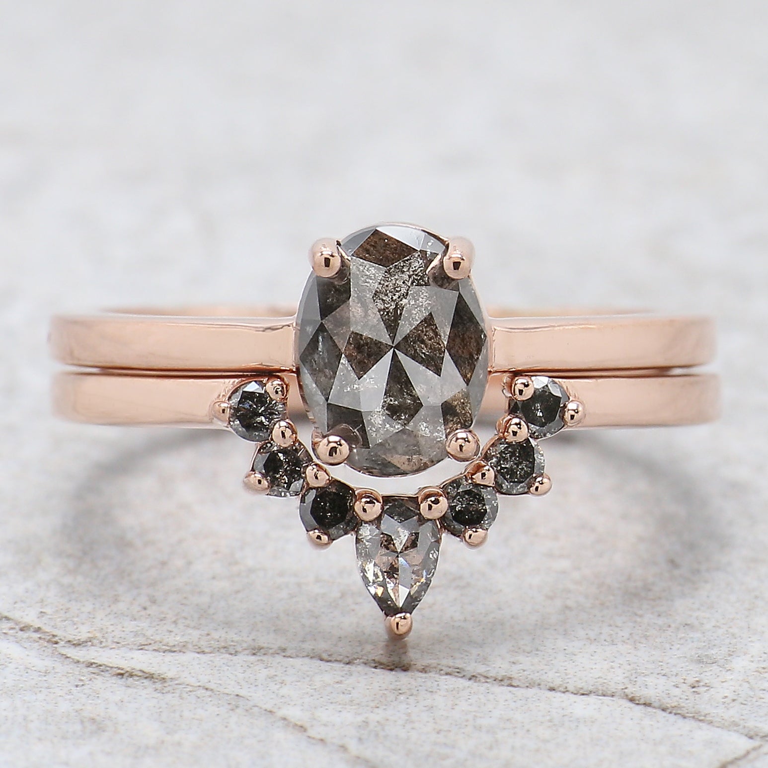 Oval Cut Salt And Pepper Diamond Ring 1.04 Ct 7.35 MM Oval Diamond Ring 14K Solid Rose Gold Silver Oval Engagement Ring Gift For Her QL1021