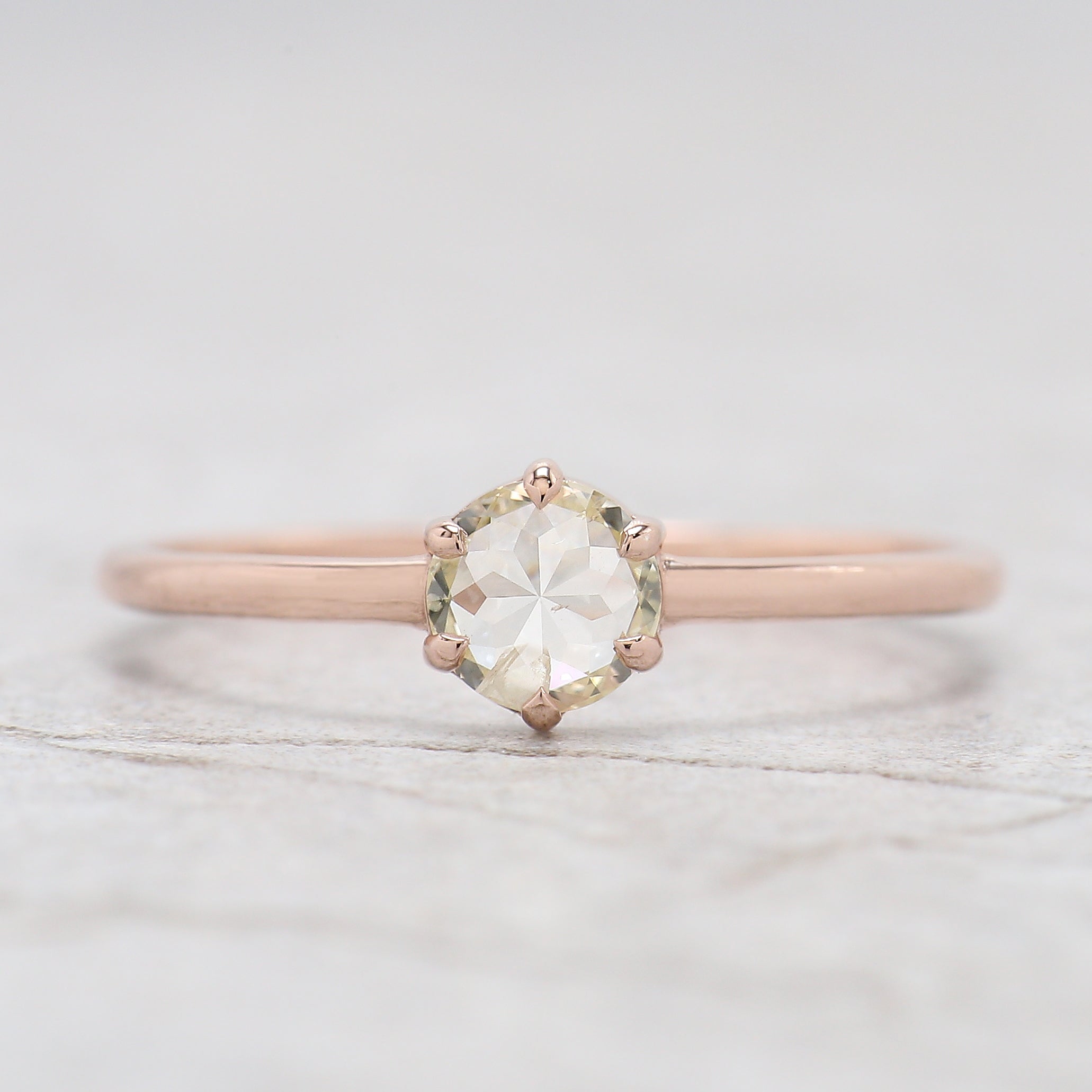 Round Rose Cut Salt And Pepper Diamond Ring 0.39 Ct 4.71 MM Round Diamond Ring 14K Rose Gold Silver Engagement Ring Gift For Her QN2238