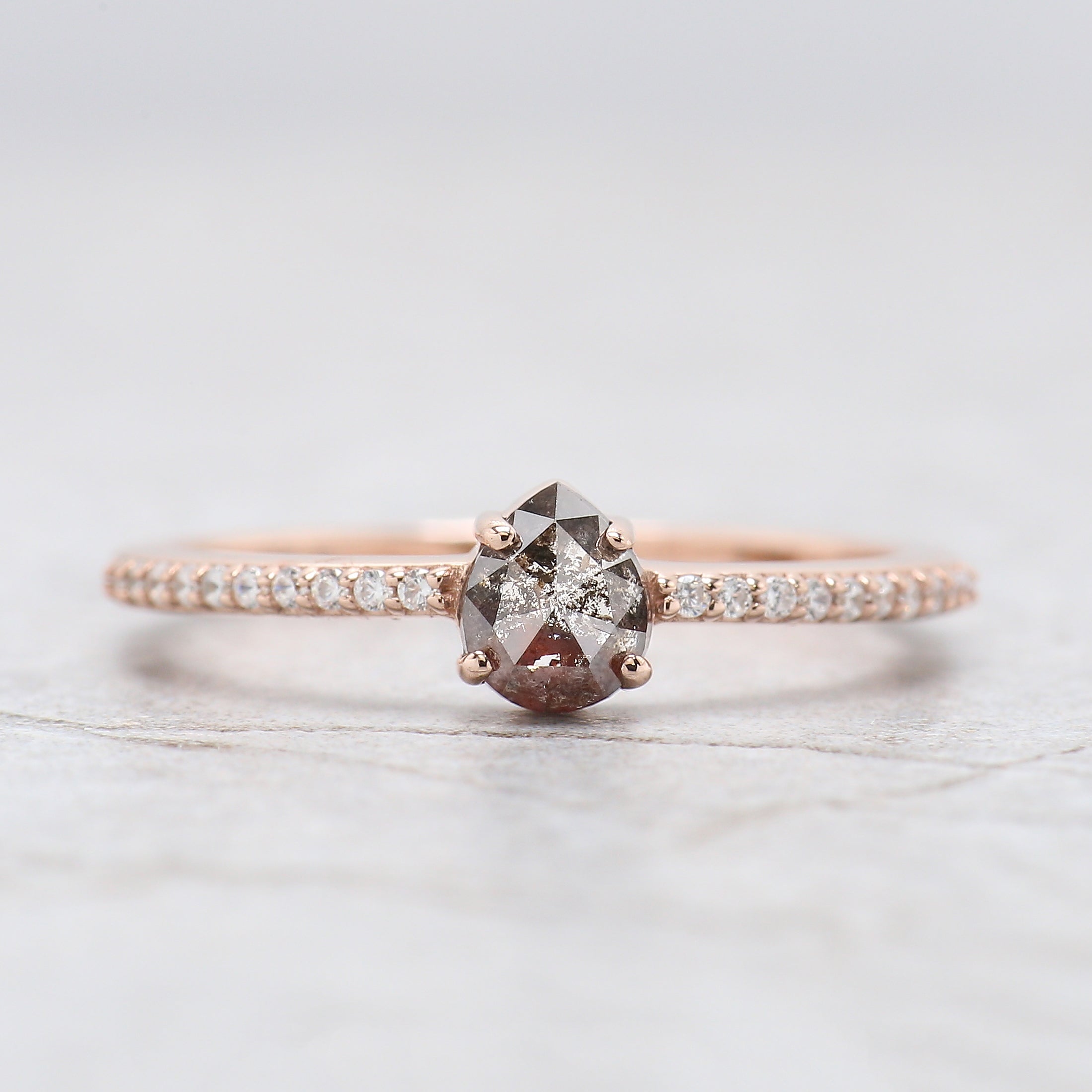 Pear Cut Salt And Pepper Diamond Ring 0.44 Ct 5.40 MM Pear Diamond Ring 14K Solid Rose Gold Silver Engagement Pear Ring Gift For Her KD1113