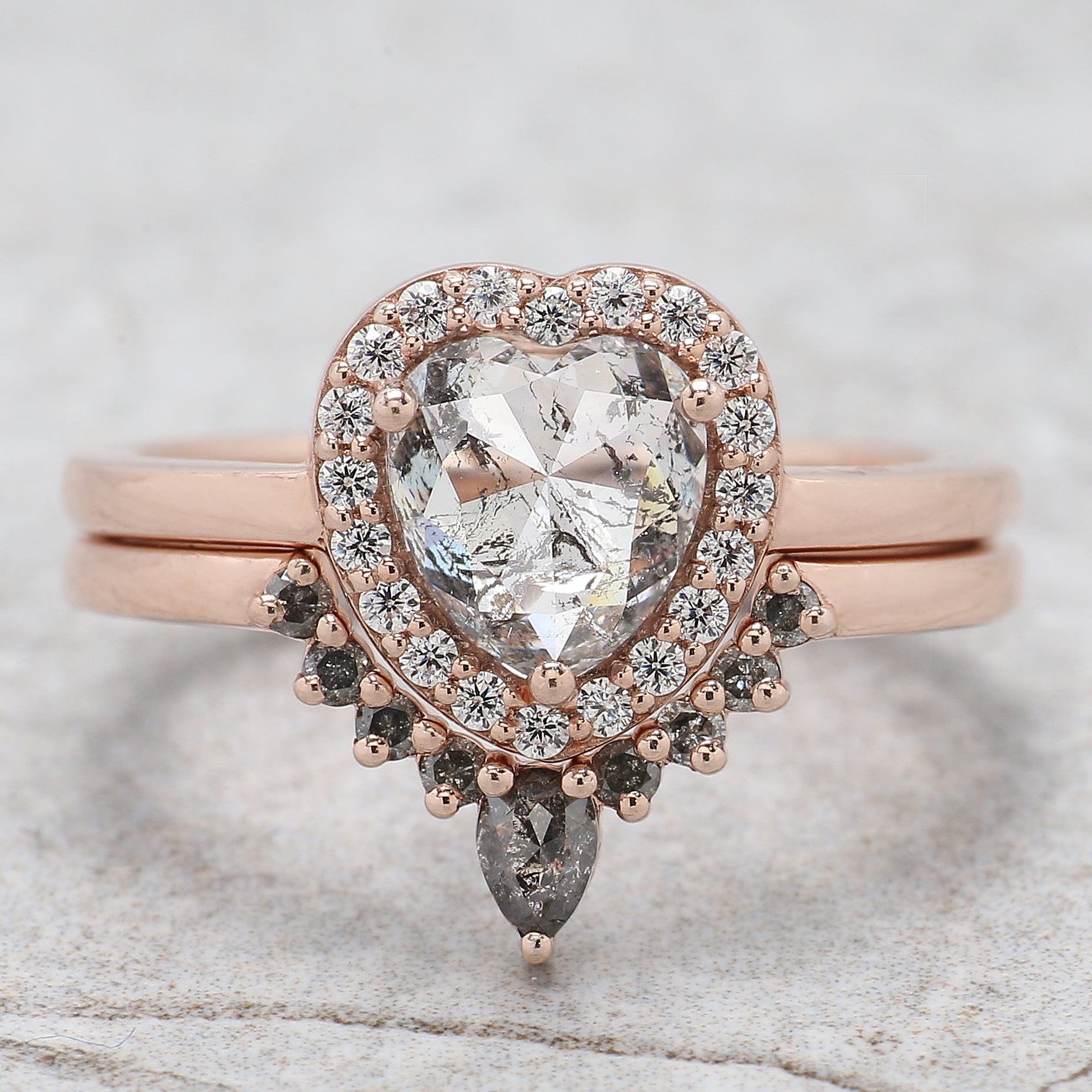 Heart Salt And Pepper Diamond Ring 1.54 Ct 7.09 MM Heart Shape Diamond Ring 14K Solid Rose Gold Silver Engagement Ring Gift For Her QL2598