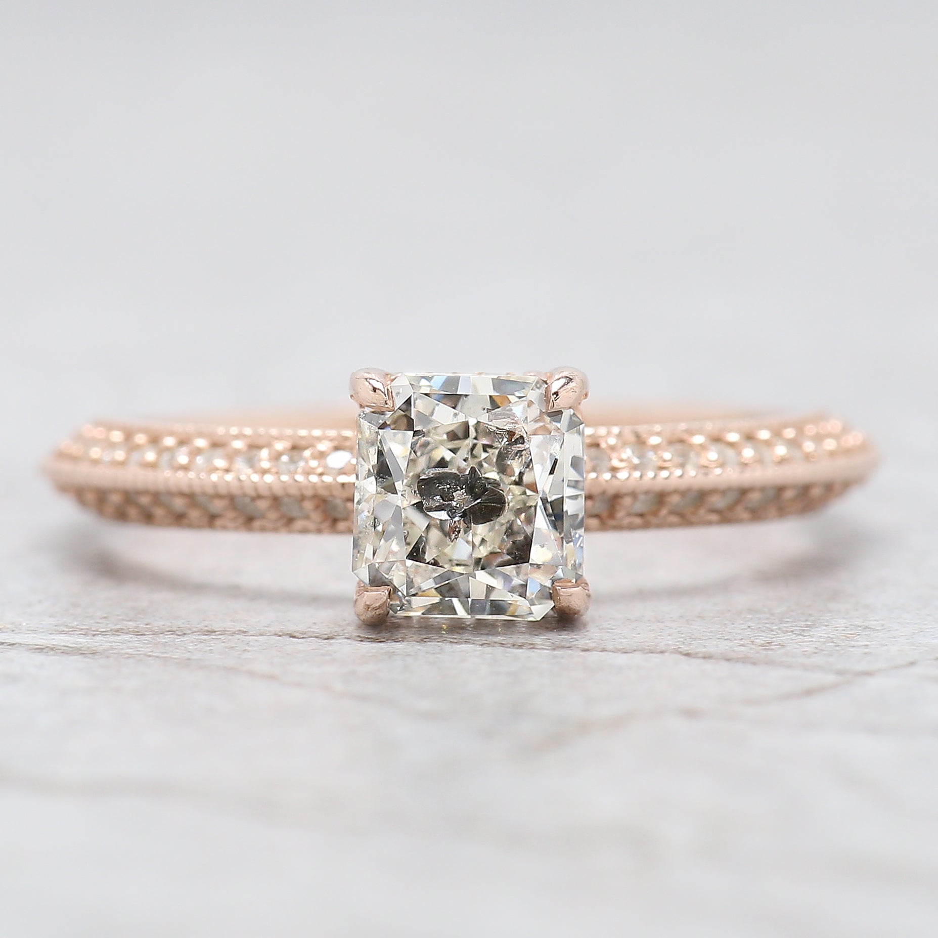 Radiant Salt And Pepper Diamond Ring 1.03 Ct 5.58 MM Radiant Diamond Ring 14K Solid Rose Gold Silver Engagement Ring Gift For Her QL2644