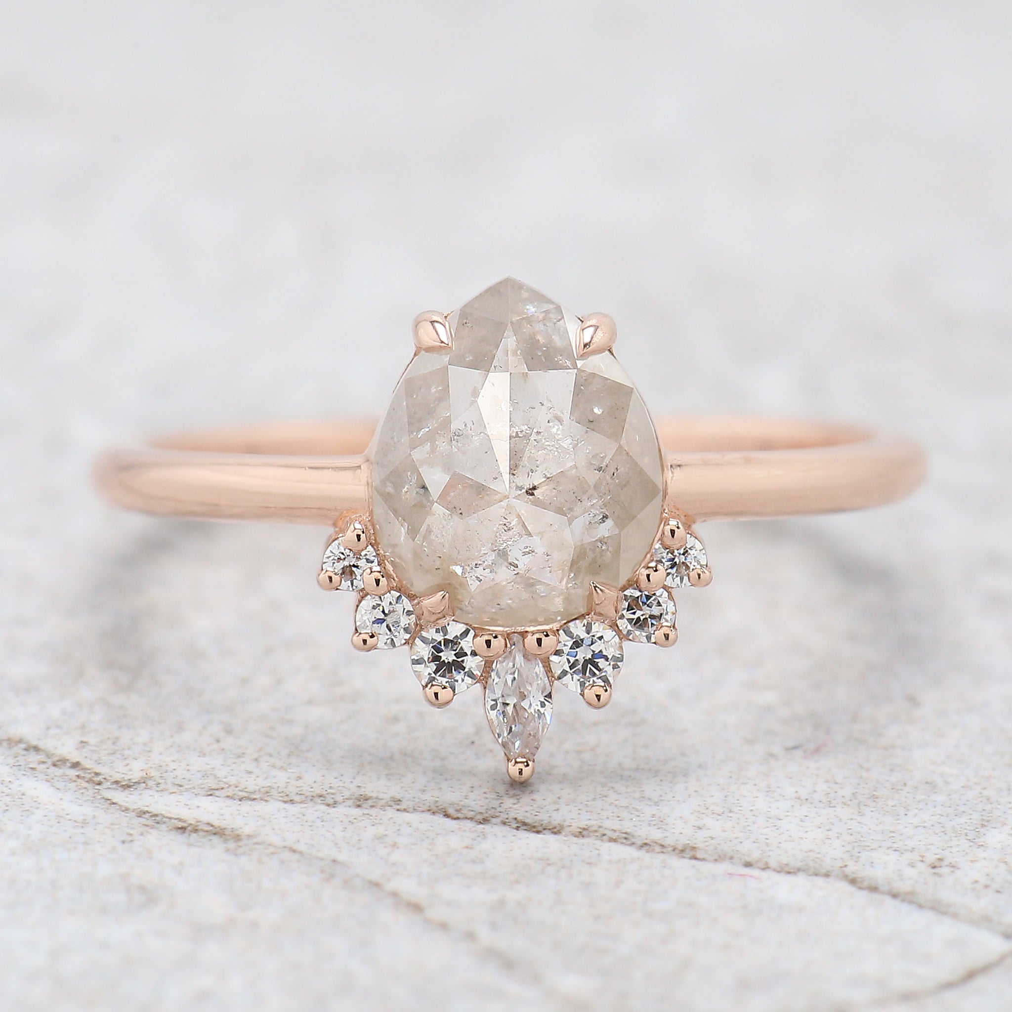Pear Cut Grey Color Diamond Ring 1.06 Ct 7.80 MM Pear Shape Diamond Ring 14K Solid Rose Gold Silver Pear Engagement Ring Gift For Her QN8862