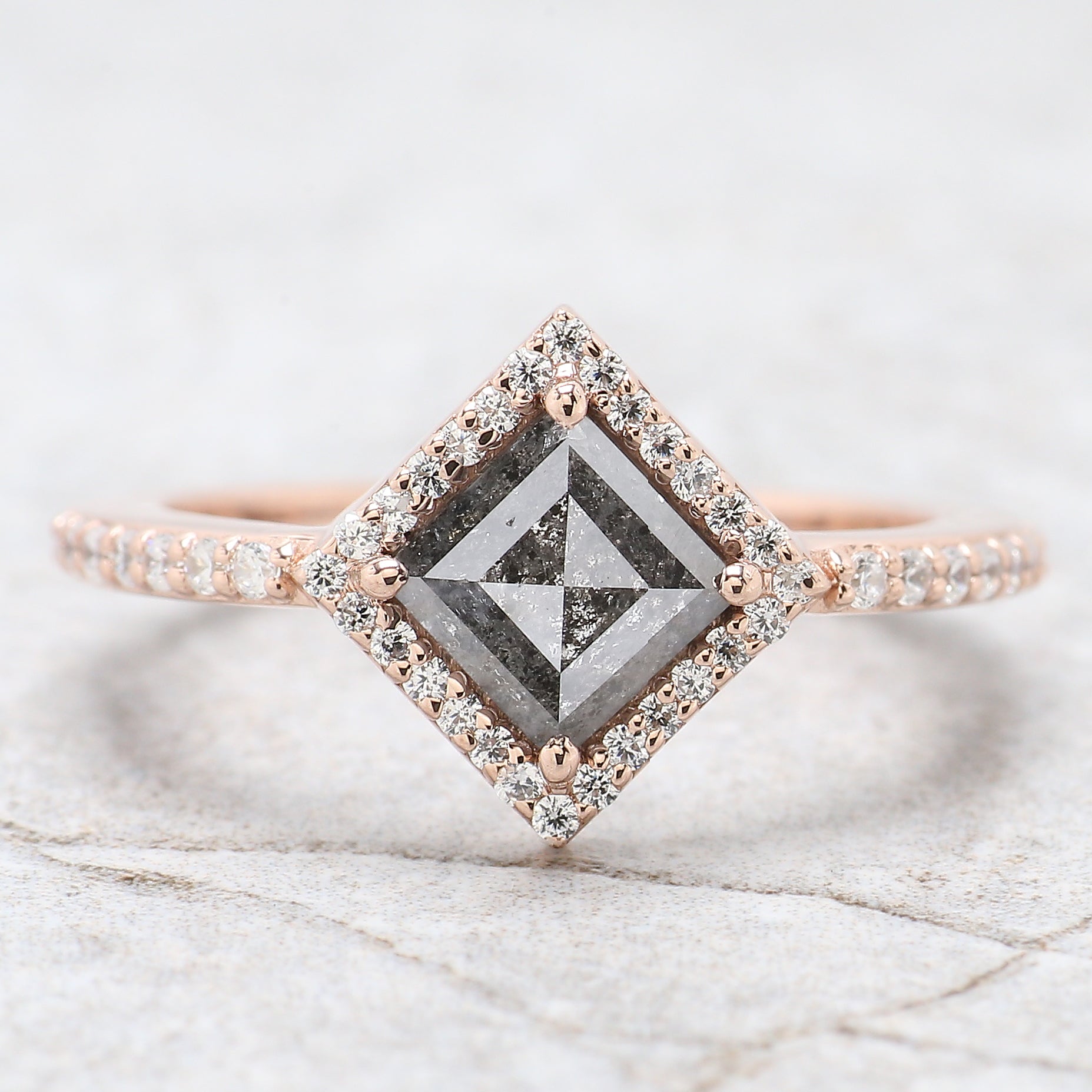 1.16 Ct Natural Kite Shape Salt And Pepper Diamond Ring 7.90 MM Kite Cut Diamond Ring 14K Solid Rose Gold Silver Engagement Ring QN1266
