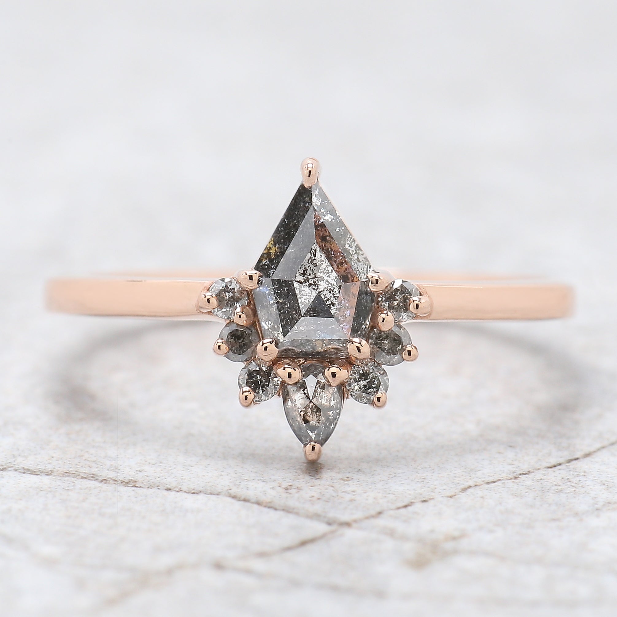 Shield Salt And Pepper Diamond Ring 0.58 Ct 6.60 MM Shield Shape Diamond Ring 14K Solid Rose Gold Silver Engagement Ring Gift For Her QN8843