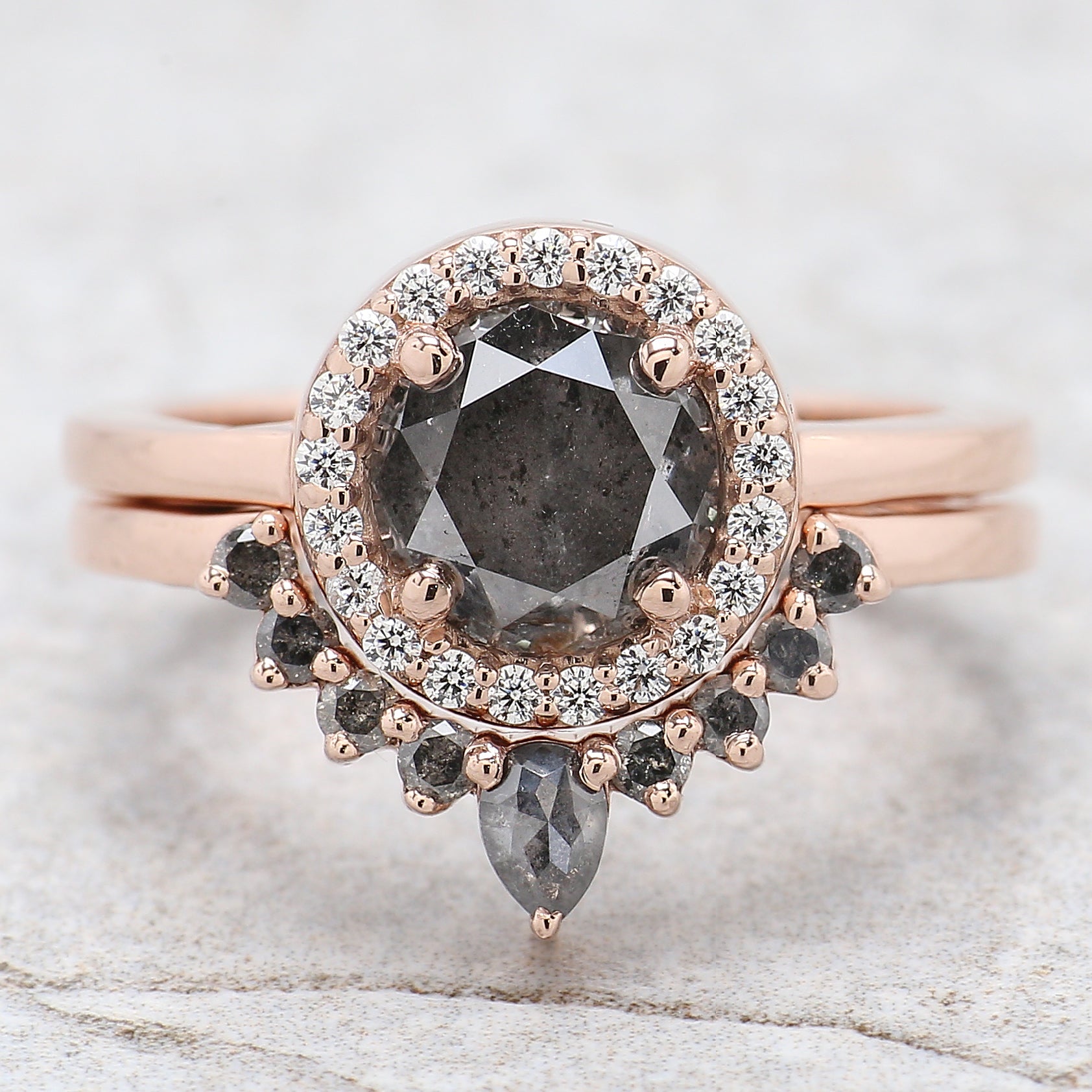 Round Cut Salt And Pepper Diamond Ring 1.69 Ct 7.20 MM Round Diamond Ring 14K Solid Rose Gold Silver Engagement Ring Gift For Her QL9282