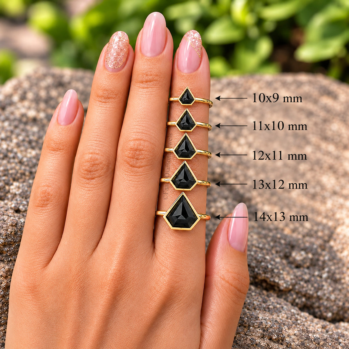 Shield Black Onyx engagement ring 14mm 13mm 12mm 11mm 10mm stone ring Simulant Solitaire ring Diamond ring Silver ring Gift for her FD531