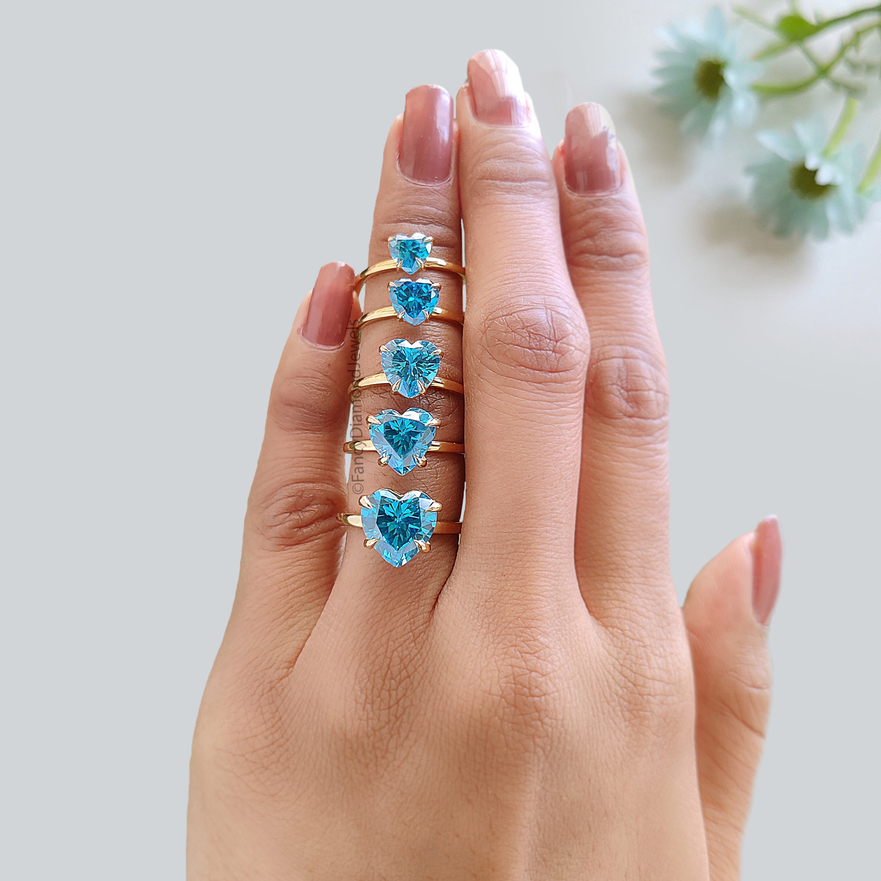 Heart Blue Aquamarine engagement ring 10mm 9mm 8mm 7mm 6mm stone ring Simulant Solitaire ring Diamond ring Silver ring Gift for her FD544