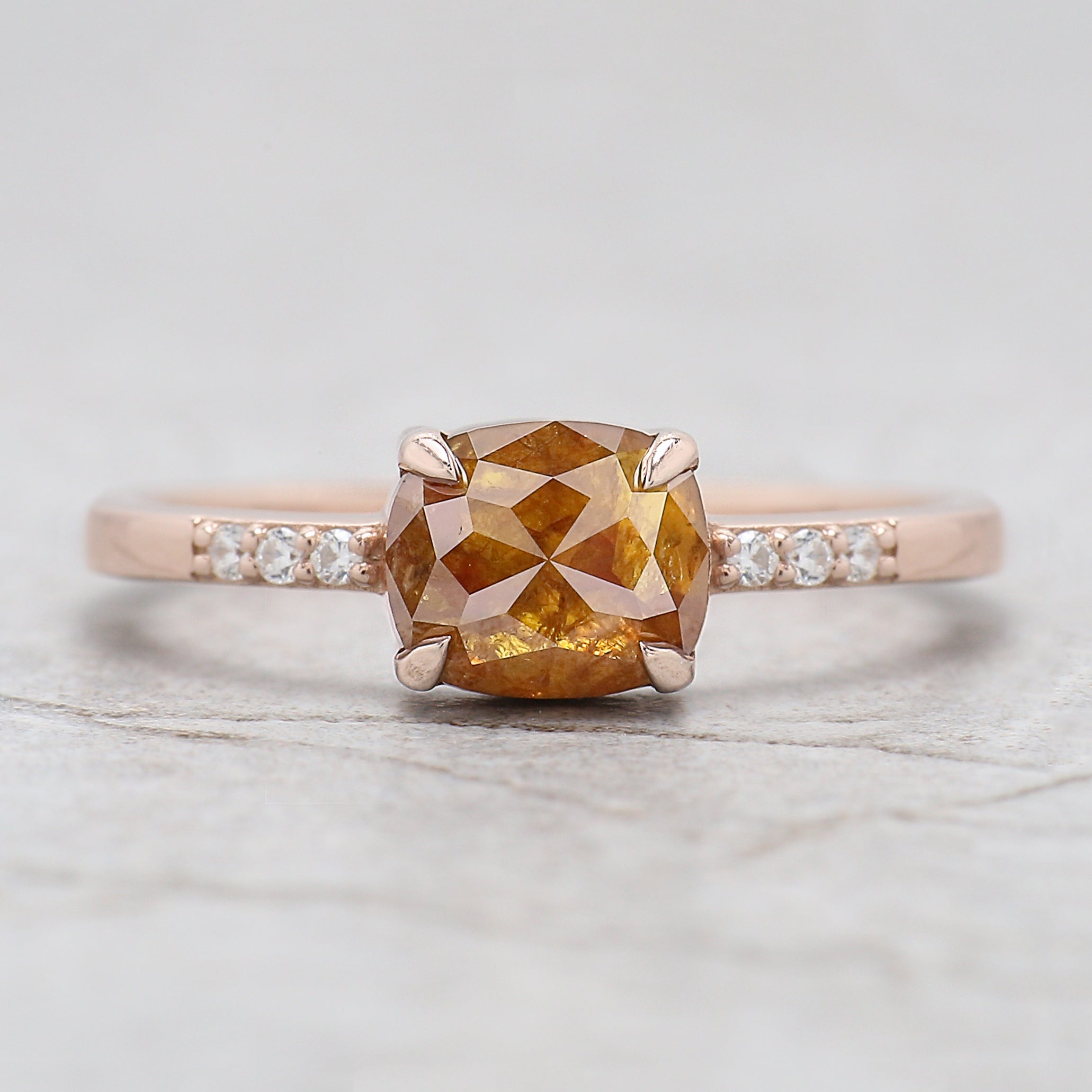 Cushion Yellow Color Diamond Ring 1.39 Ct 6.92 MM Brown Cushion Diamond Ring 14K Solid Rose Gold Silver Engagement Ring Gift For Her QL2885