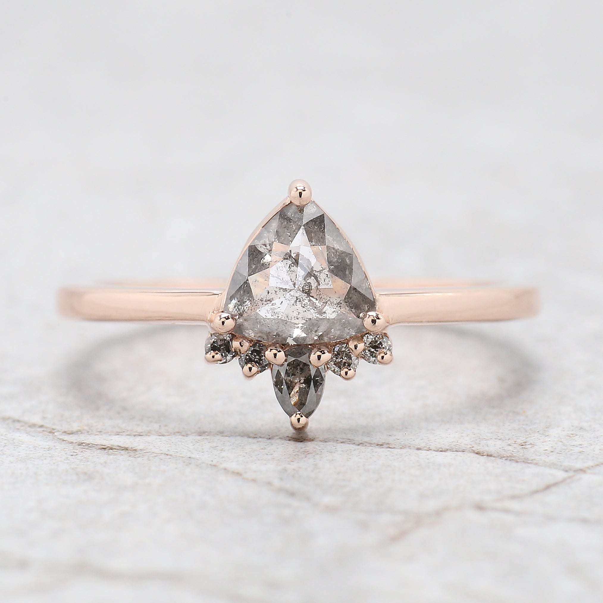 Triangle Shape Salt And Pepper Diamond Ring 0.52 Ct 6.00 MM Triangle Diamond Ring 14K Solid Rose Gold Engagement Ring Gift For Her KD1107