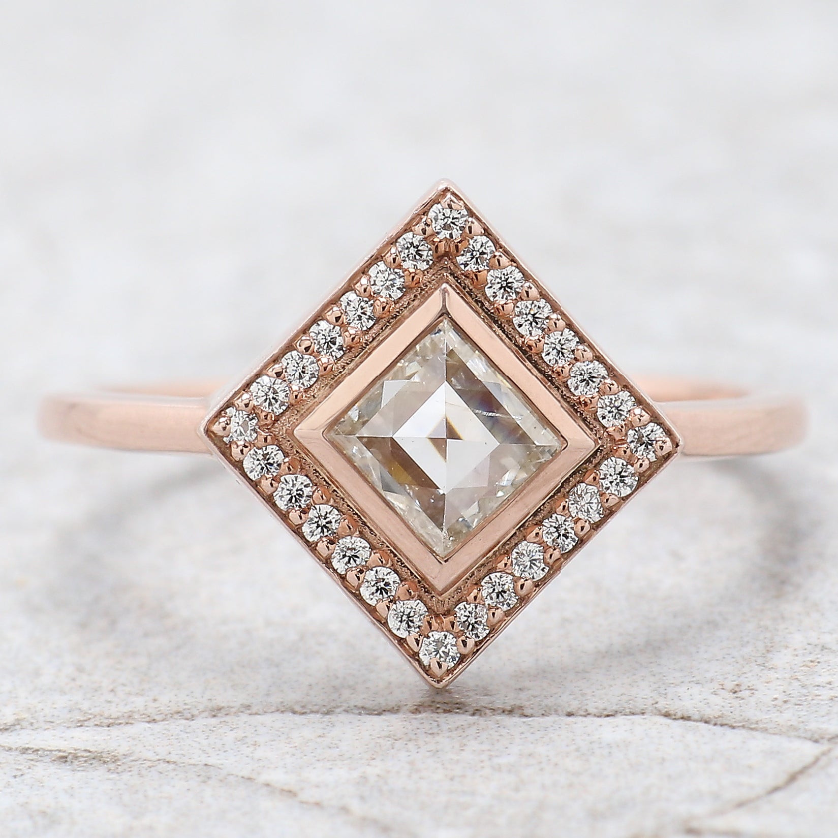 Kite Cut Salt And Pepper Diamond Ring 0.49 Ct 6.28 MM Kite Diamond Ring 14K Solid Rose Gold Silver Kite Engagement Ring Gift For Her QL2686