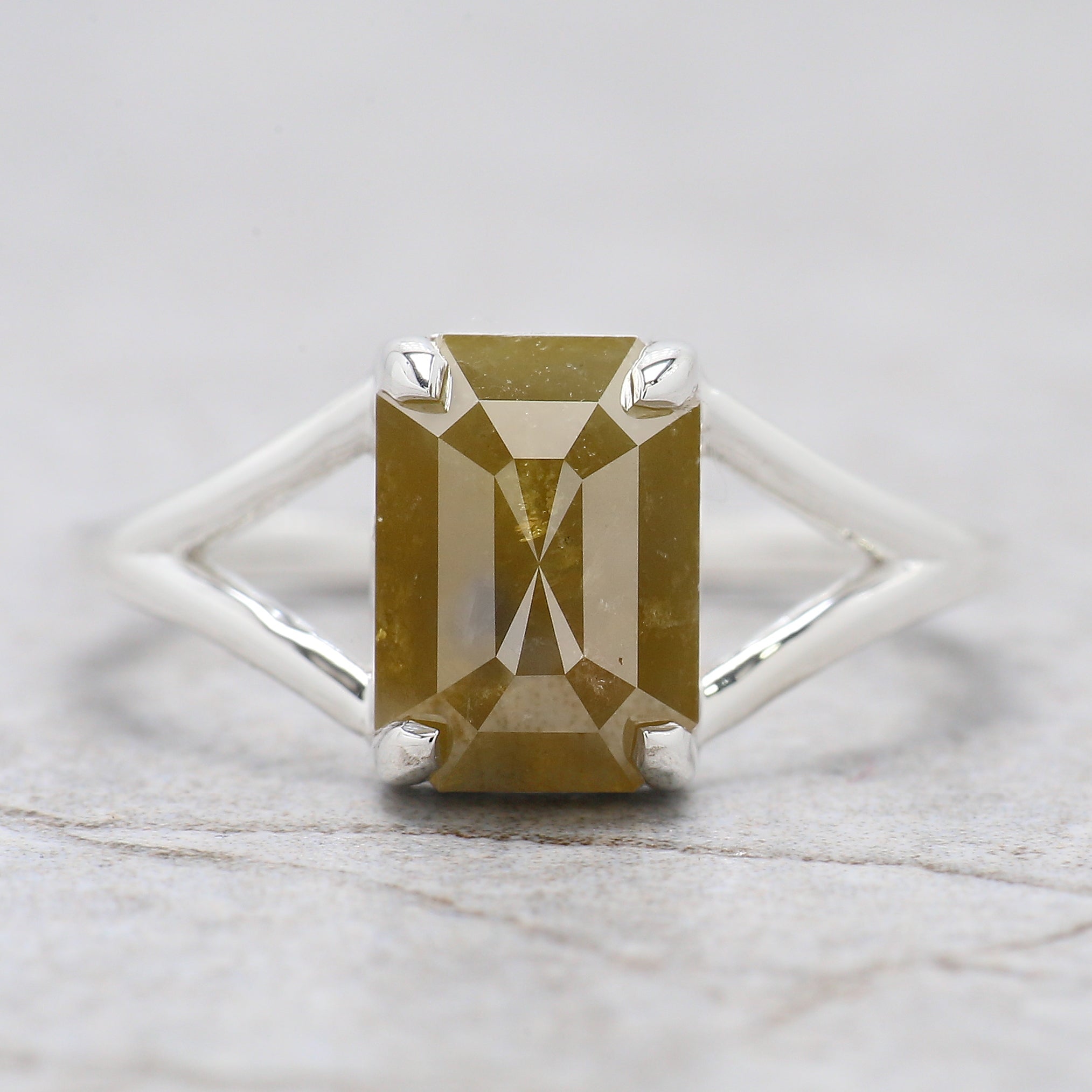 Emerald Cut Yellow Color Diamond Ring 2.77 Ct 8.90 MM Emerald Diamond Ring 14K Solid Rose Gold Silver Engagement Ring Gift For Her QN153