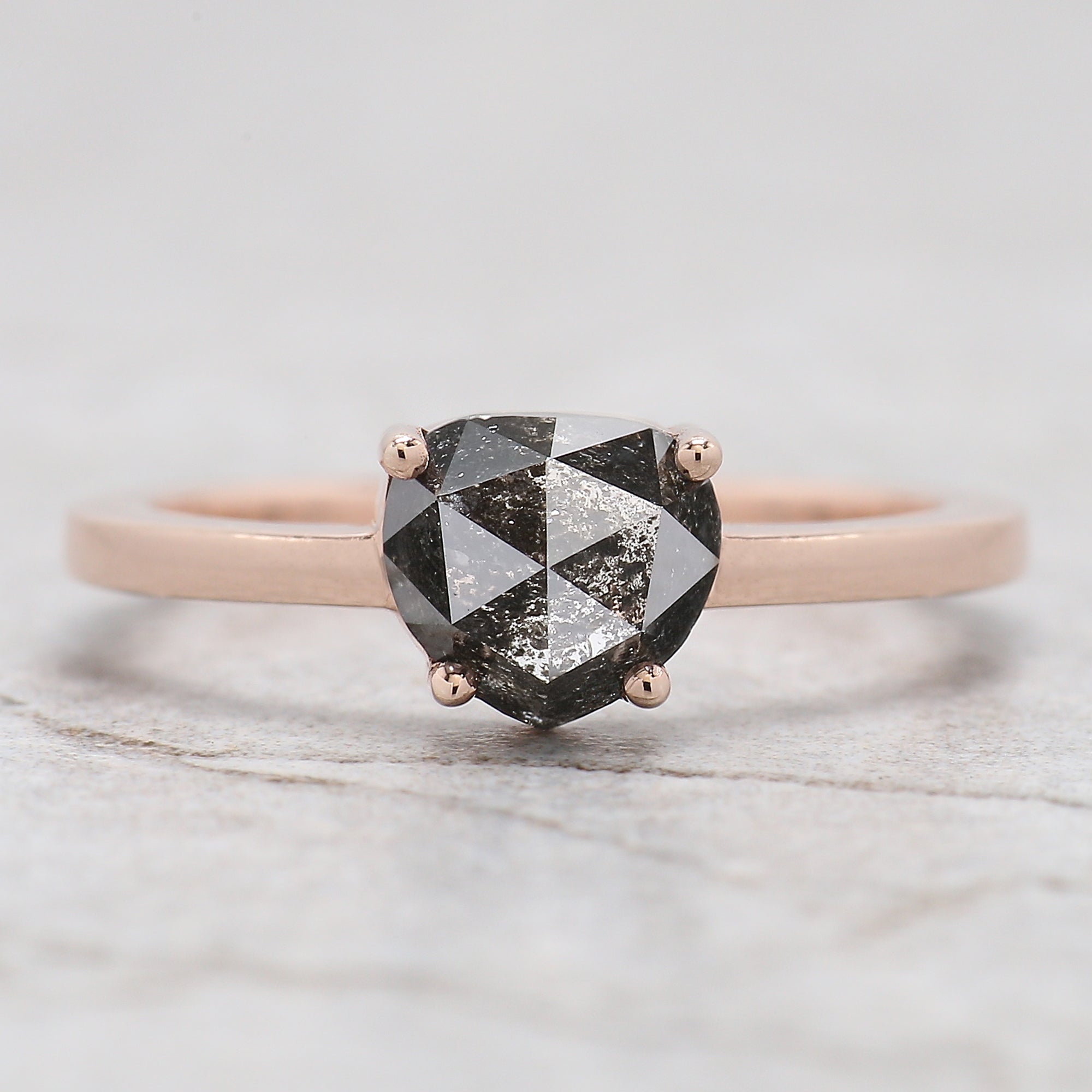 Heart Salt And Pepper Diamond Ring 1.36 Ct 6.50 MM Heart Cut Diamond Ring 14K Solid Rose Gold Silver Engagement Ring Gift For Her QL5092
