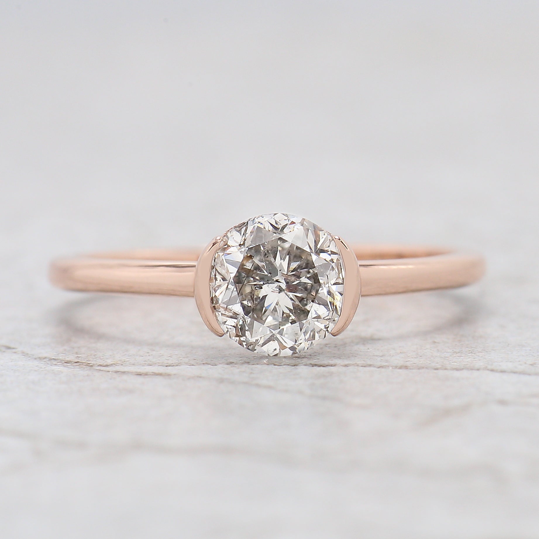 Round White-G Color Diamond Ring 1.02 Ct 6.06 MM Round Shape Diamond Wedding Ring Half Bezel Set Ring Engagement Ring Gift For Her KDL2641