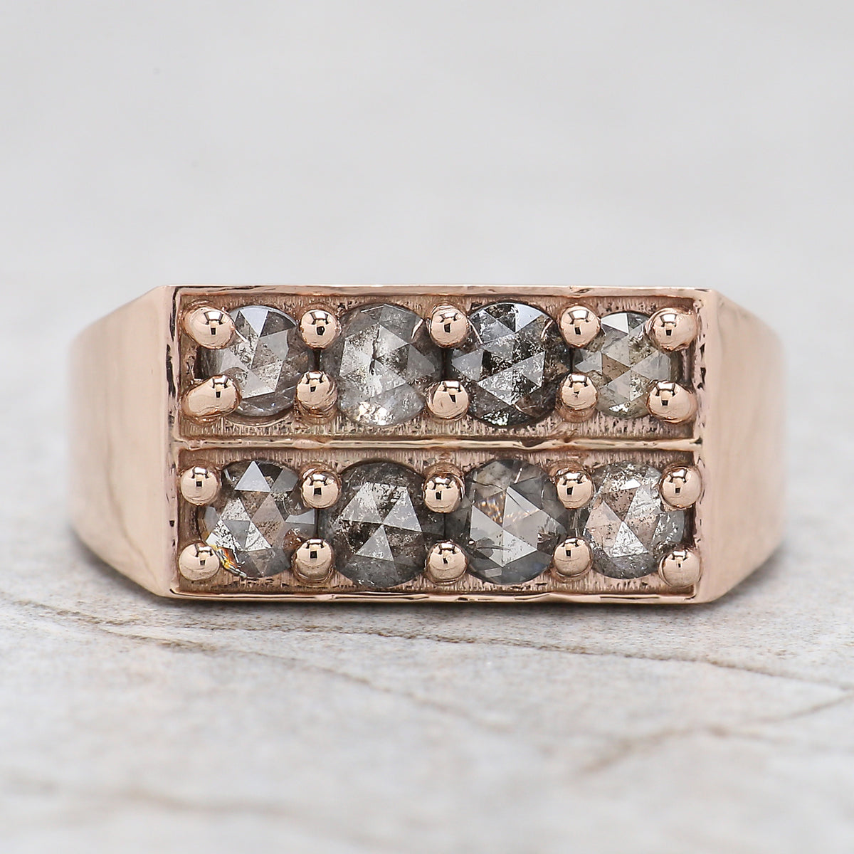 Round Rose Cut Salt And Pepper Diamond Ring 1.34 Ct 3.40 MM Round Diamond Ring 14K Rose Gold Silver Engagement Ring Gift For Her QL1137