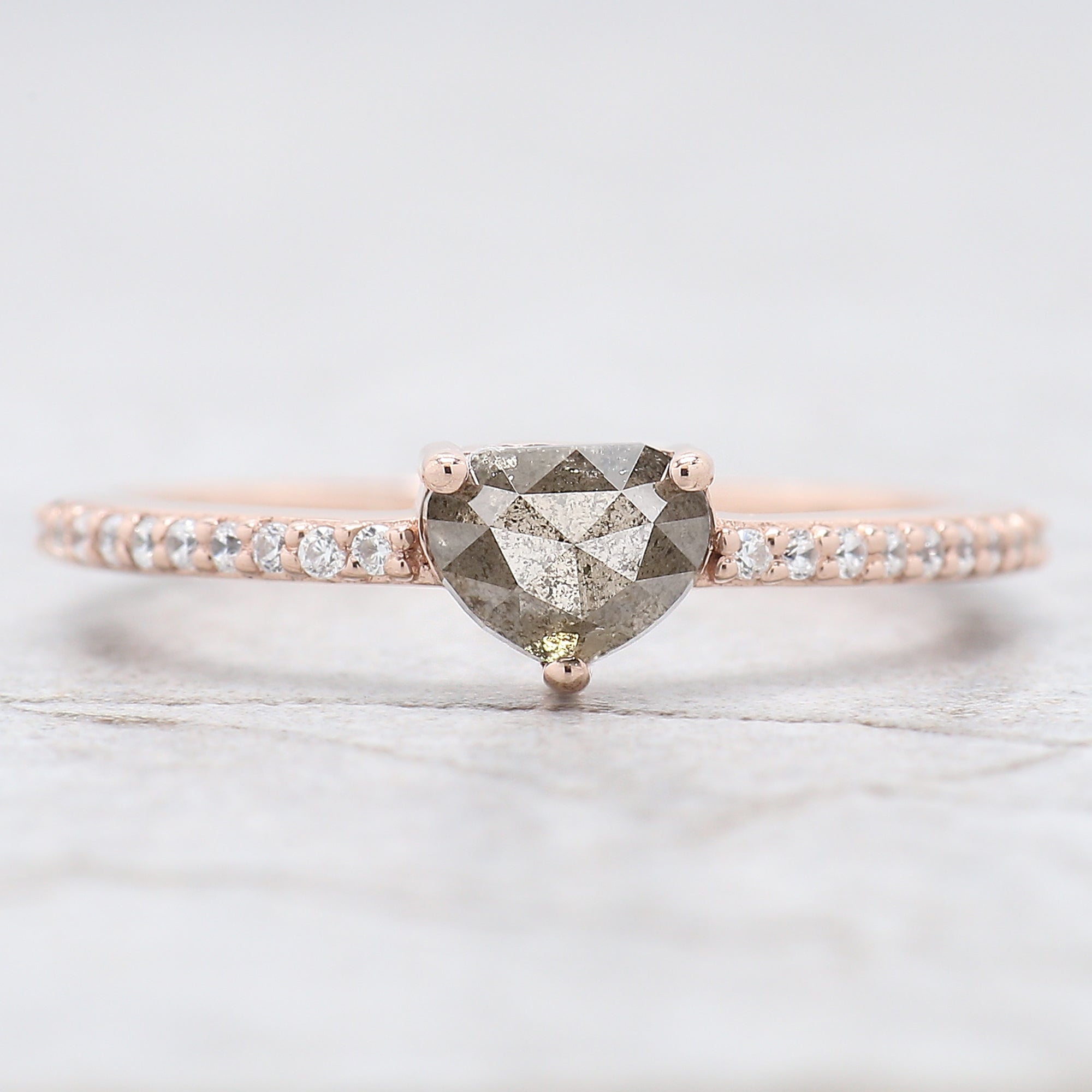Heart Salt And Pepper Diamond Ring 0.60 Ct 4.46 MM Heart Shape Diamond Ring 14K Solid Rose Gold Silver Engagement Ring Gift For Her QL6552
