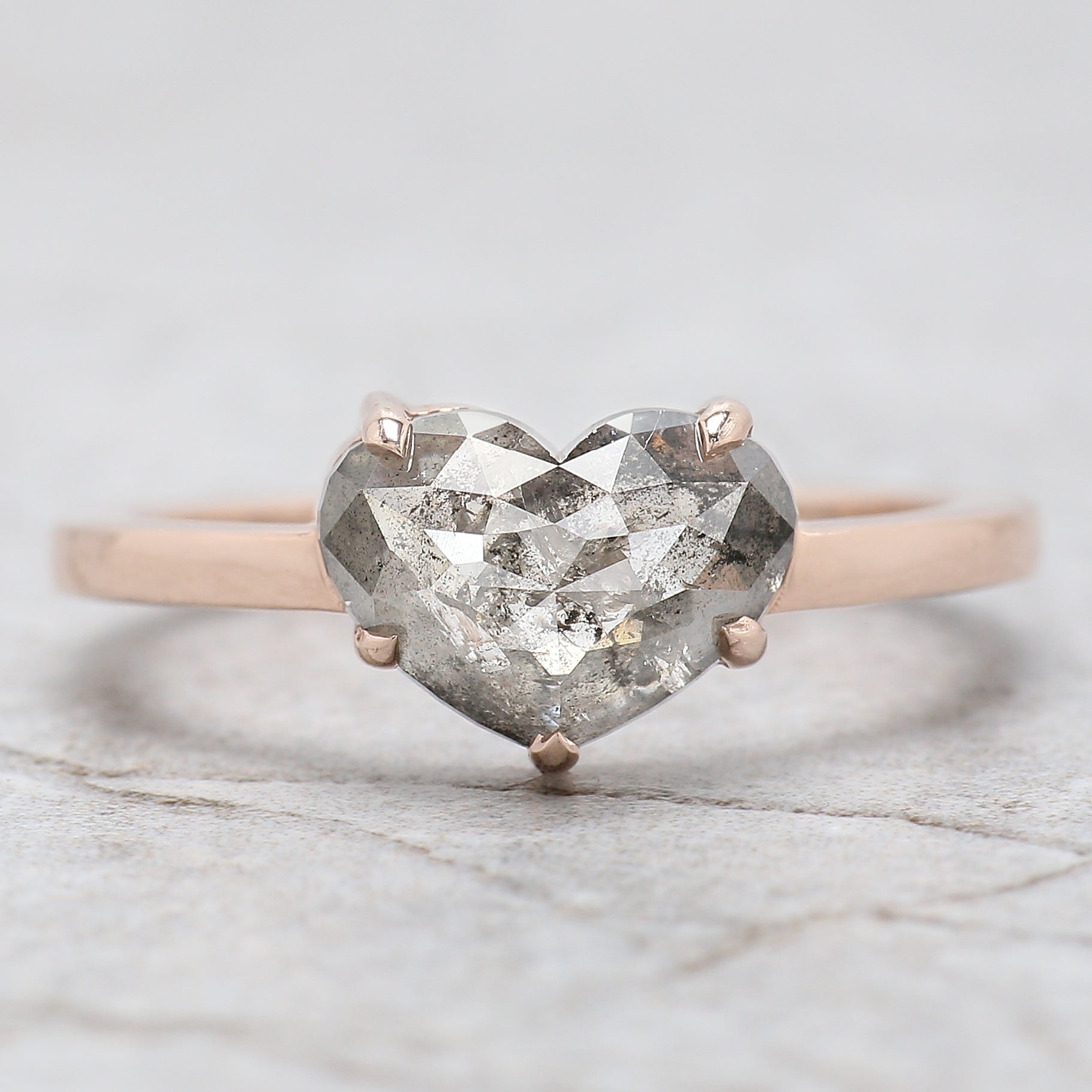 Heart Cut Salt And Pepper Diamond Ring 2.04 Ct 7.00 MM Heart Shape Diamond Ring 14K Solid Rose Gold Silver Engagement Ring Gift For Her QL7839