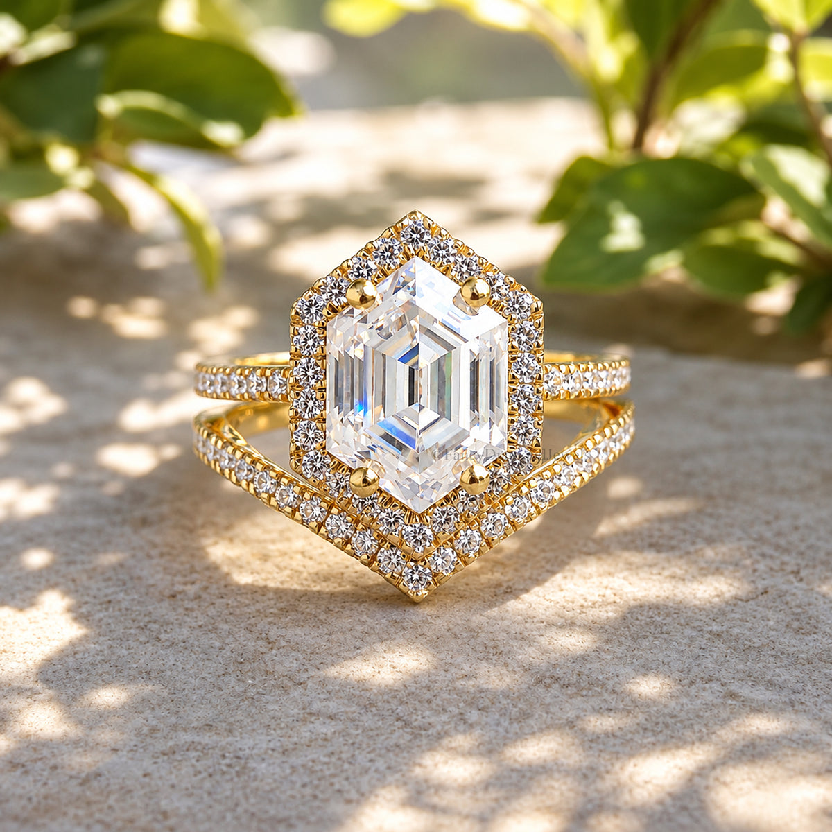 2.35 CT Hexagon Cut Engagement Ring set in Solid Yellow 10K/14k/18k Gold Hexagon Cut Solitaire Engagement Ring Bridal Wedding Ring Set FD605