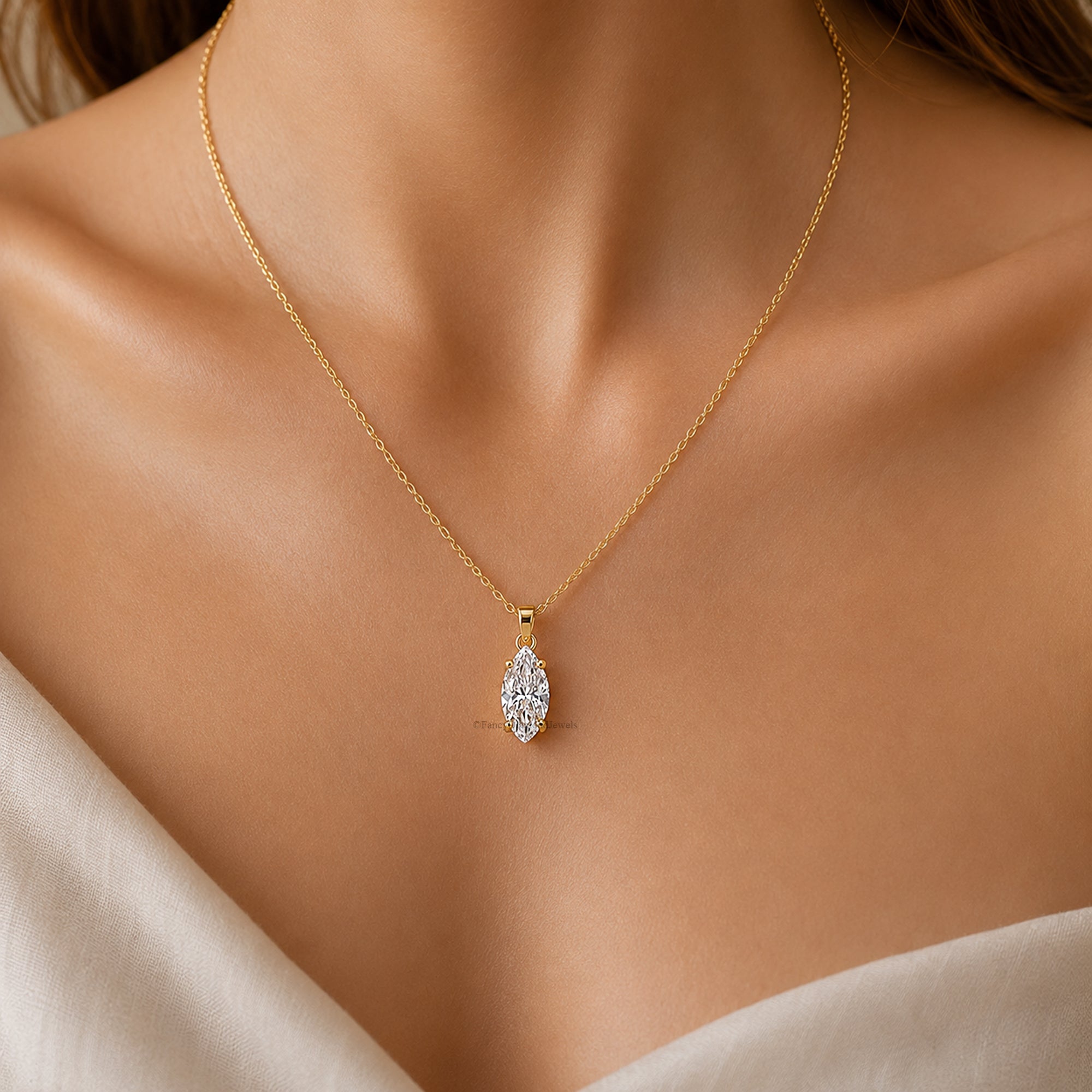 Marquise Shape Moissanite Necklace, 14K Gold Diamond Pendant, Dainty Marquise Necklace, Elegant Pendant Jewelry, Bridal Gift for Her FD600