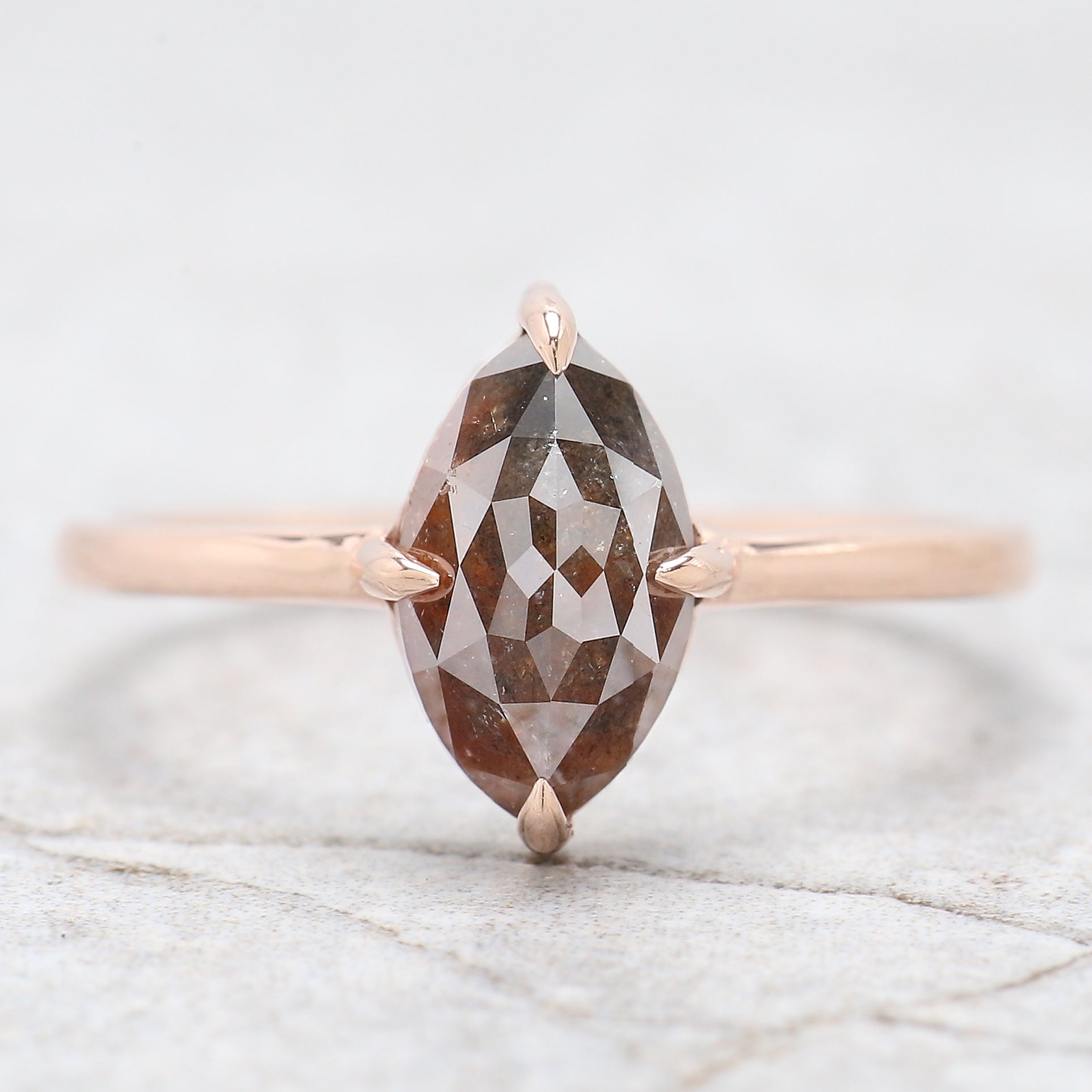 Marquise Shape Brown Color Diamond Ring 1.77 Ct 9.60 MM Marquise Diamond Ring 14K Rose Gold Silver Engagement Ring Gift For Her QN9213