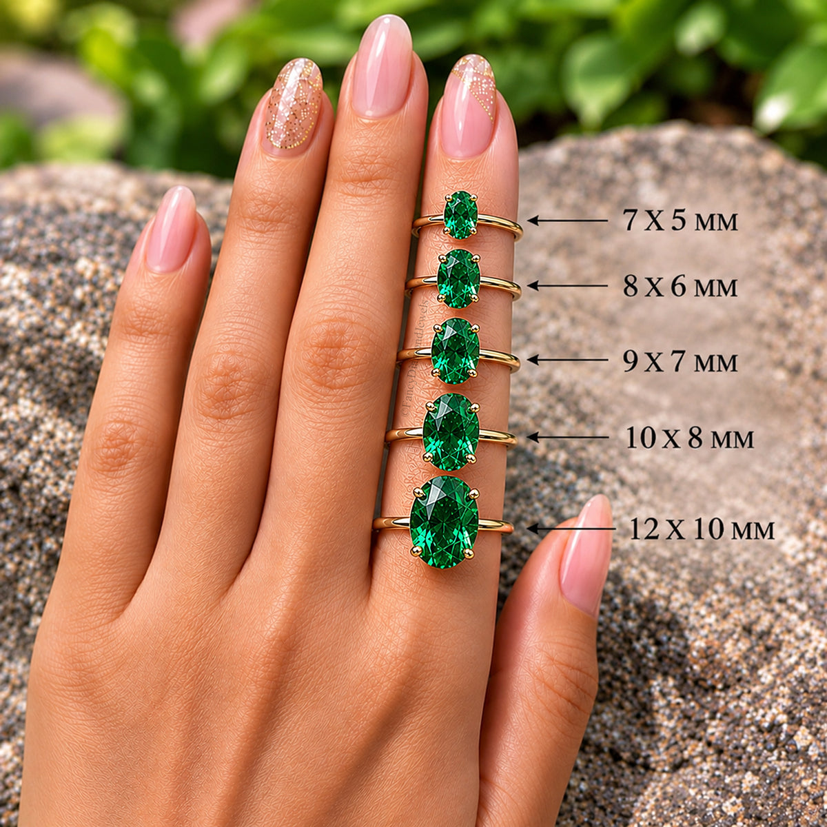 Oval Green Emerald stone engagement ring 12mm 10mm 9mm 8mm 7mm  ring silver simulant Ring Solitaire ring Diamond ring Gift for her FD342