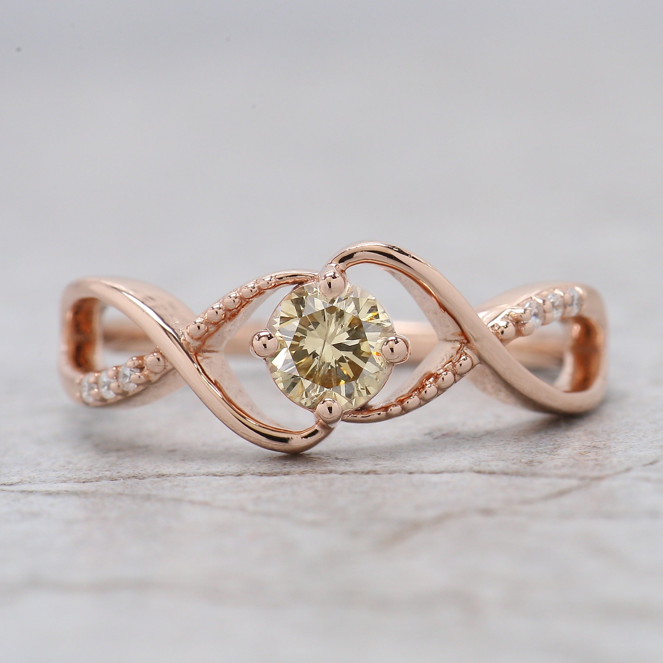 Round Yellow Color Diamond Ring 0.38 Ct 4.55 MM Round Shape Diamond Ring 14K Solid Rose Gold Silver Engagement Ring Gift For Her QN2180