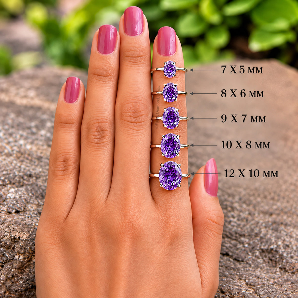 Oval Purple Amethyst stone engagement ring 12mm 10mm 9mm 8mm 7mm  ring silver simulant Ring Solitaire ring Diamond ring Gift for her FD343
