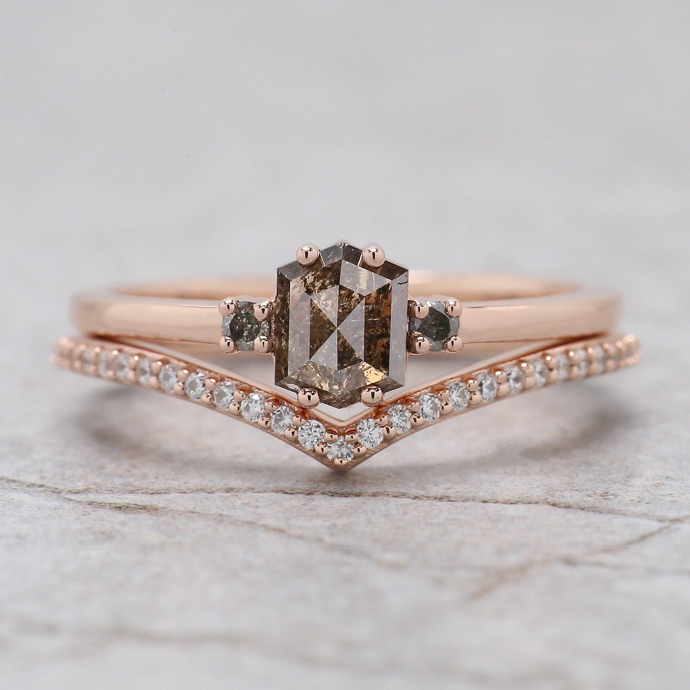 Hexagon Cut Brown Color Diamond Ring 0.68 Ct 5.76 MM Hexagon Diamond Ring 14K Solid Rose Gold Silver Engagement Ring Gift For Her QN2199