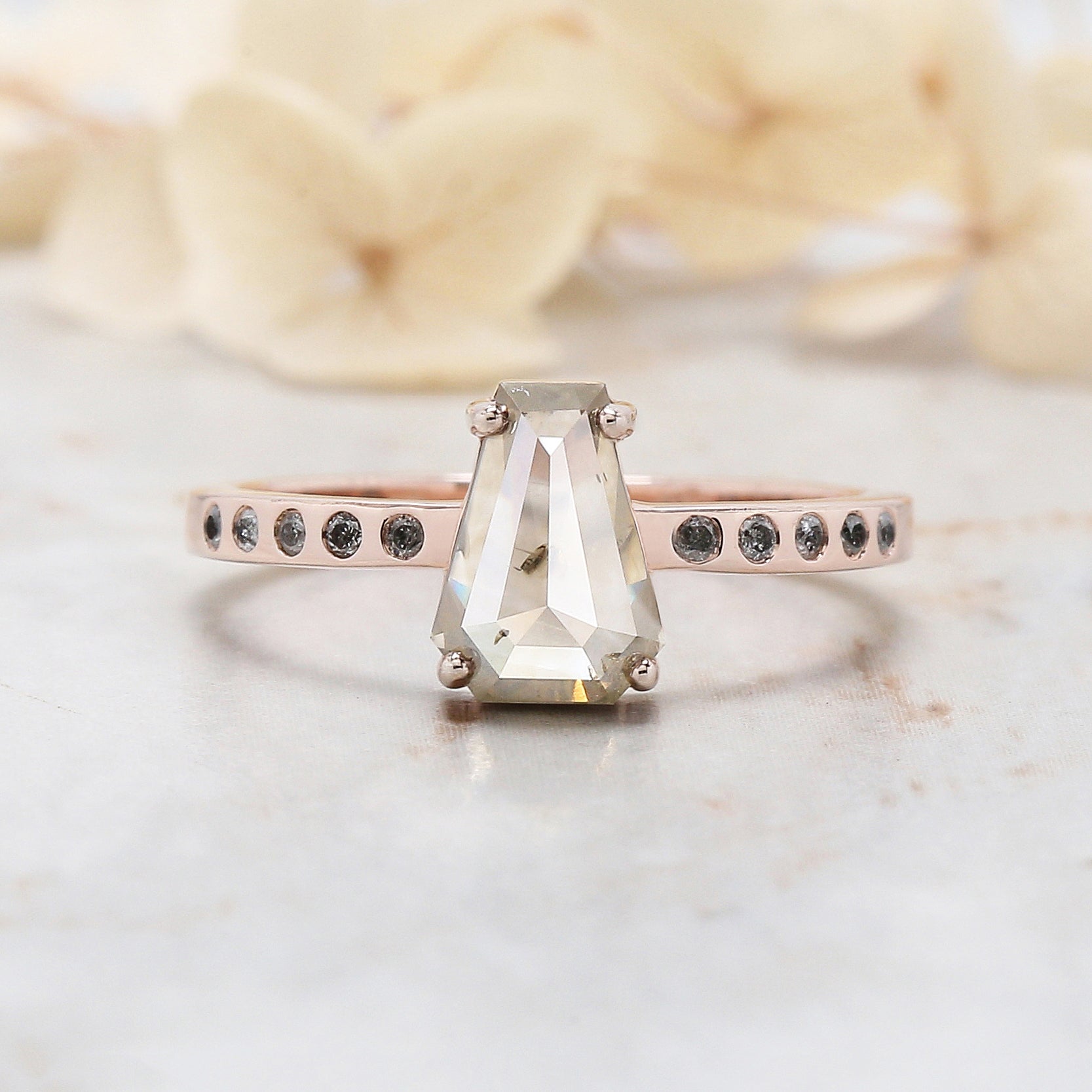 Coffin Cut Salt And Pepper Diamond Ring 1.43 Ct 8.35 MM Coffin Diamond Ring 14K Solid Rose Gold Silver Engagement Ring Gift For Her QL387