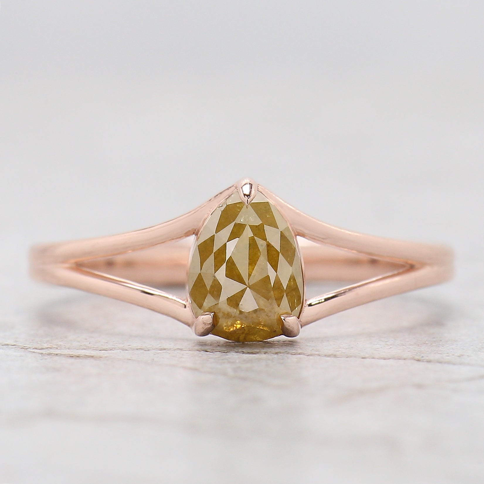 Pear Cut Yellow Color Diamond Ring 0.93 Ct 6.76 MM Pear Diamond Ring 14K Solid Rose Gold Silver Pear Engagement Ring Gift For Her QK2680