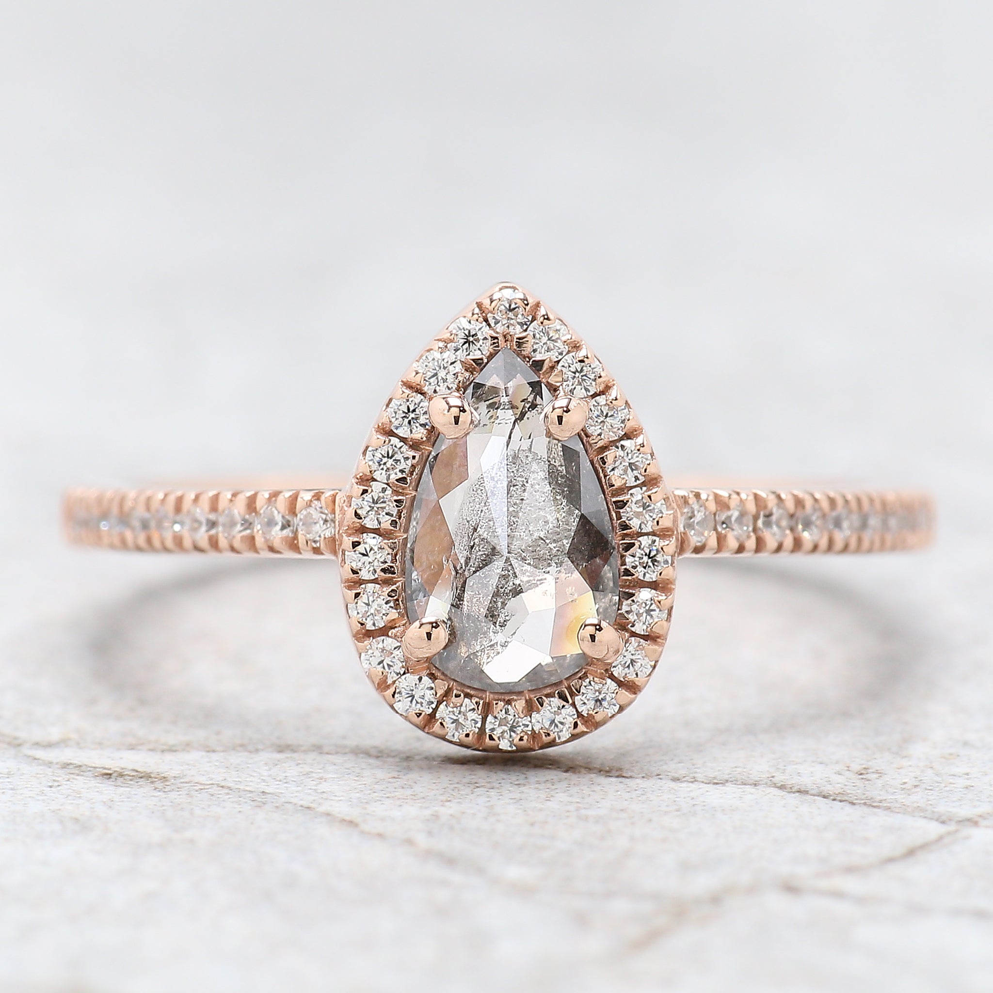 Pear Cut Salt And Pepper Diamond Ring 0.57 Ct 7.60 MM Pear Diamond Ring 14K Solid Rose Gold Silver Pear Engagement Ring Gift For Her QN968