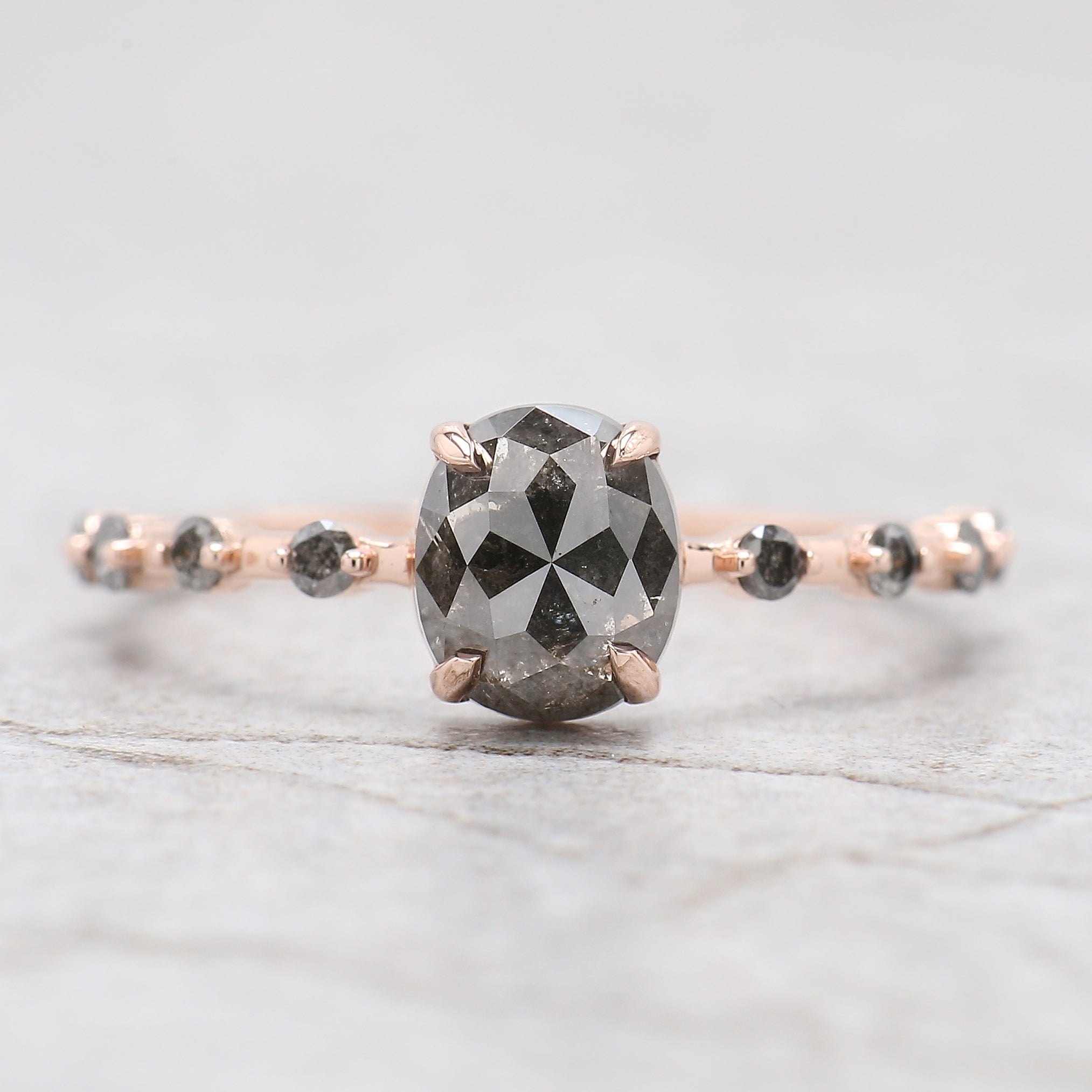 Oval Cut Salt And Pepper Diamond Ring 1.12 Ct 6.58 MM Oval Diamond Ring 14K Solid Rose Gold Silver Oval Engagement Ring Gift For Her QN2360