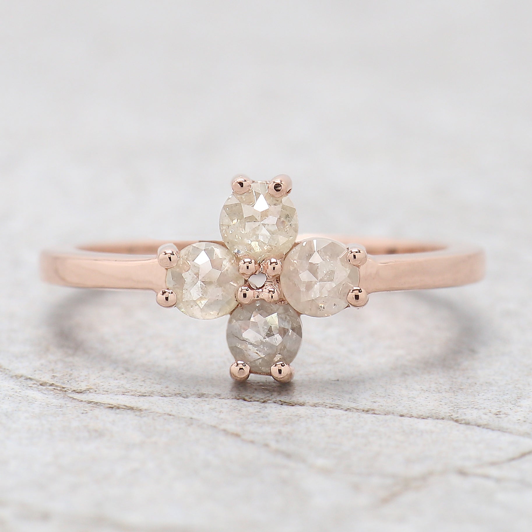 Round Rose Cut Salt And Pepper Diamond Ring 0.94 Ct 3.50 MM Round Diamond Ring 14K Rose Gold Silver Engagement Ring Gift For Her QK1036
