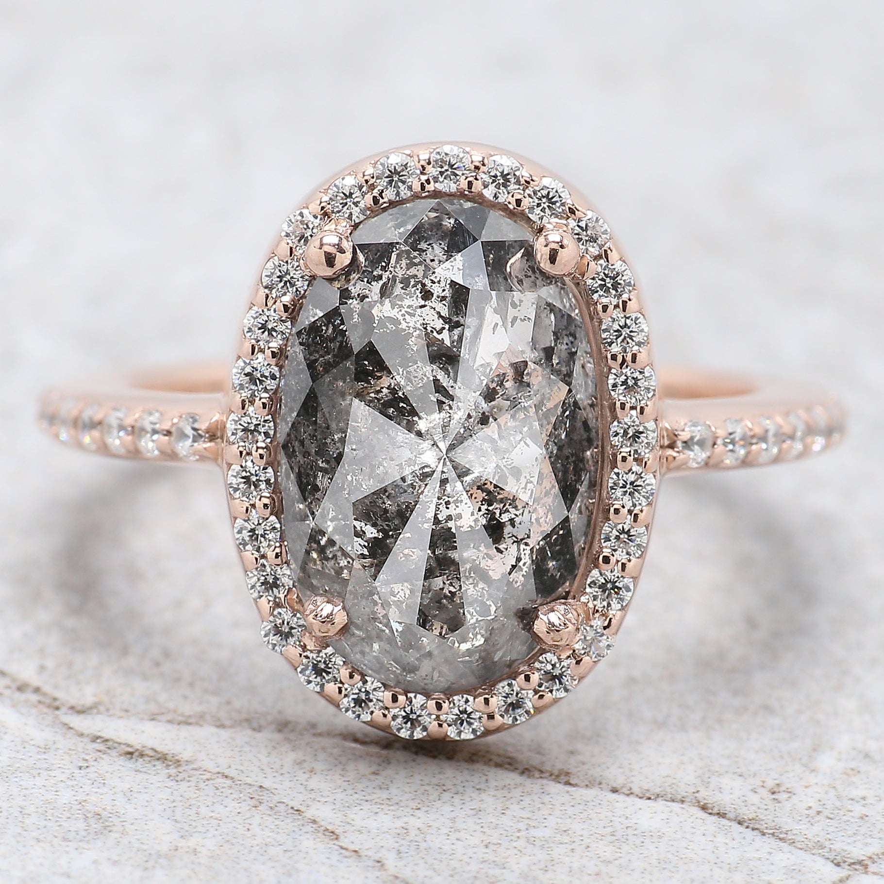 Oval Cut Salt And Pepper Diamond Ring 4.30 Ct 12.72 MM Oval Diamond Ring 14K Solid Rose Gold Silver Engagement Ring Gift For Her KDL2429
