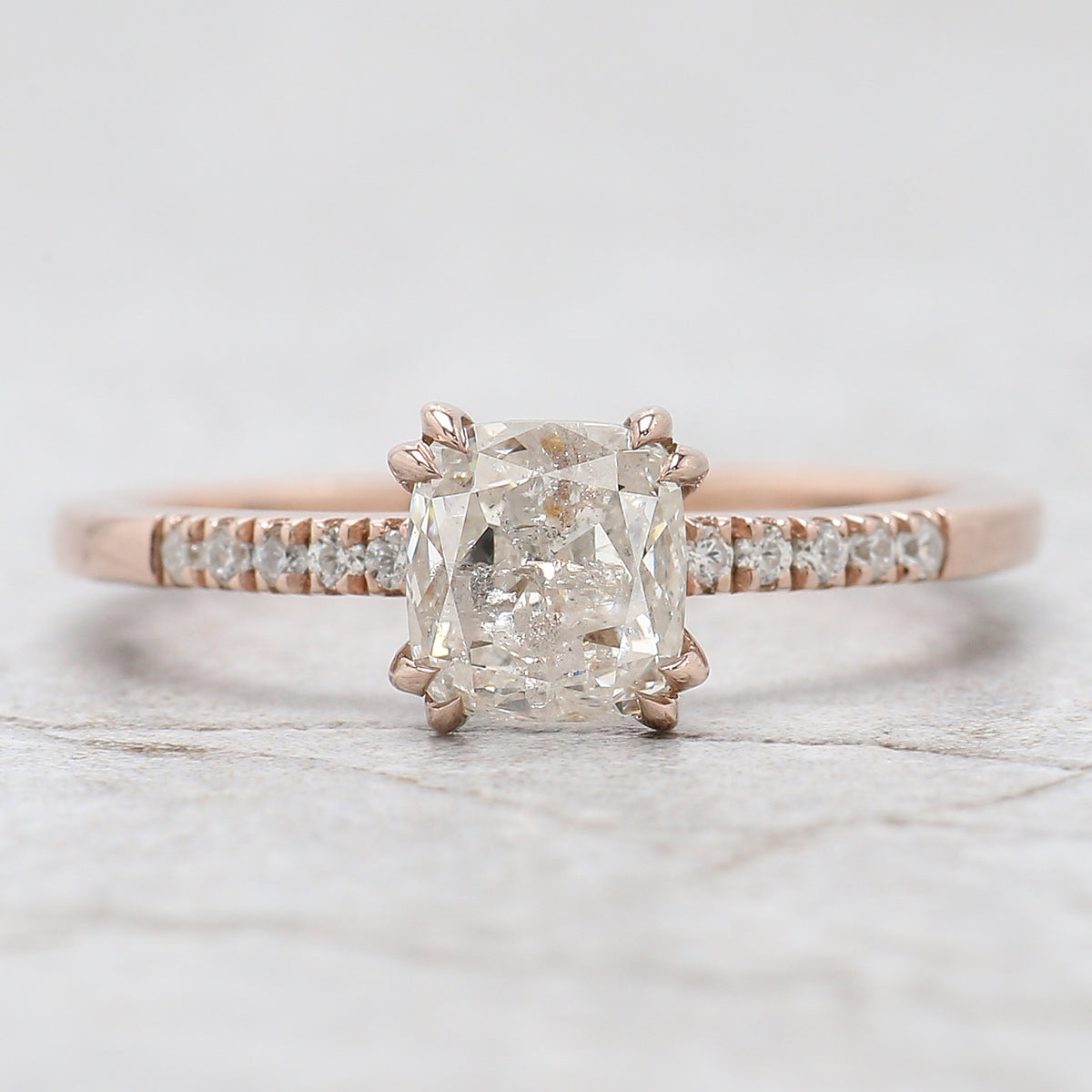 Cushion Cut Salt And Pepper Diamond Ring 1.21 Ct 5.97 MM Cushion Diamond Ring 14K Rose Gold Silver Engagement Ring Gift For Her QL2583