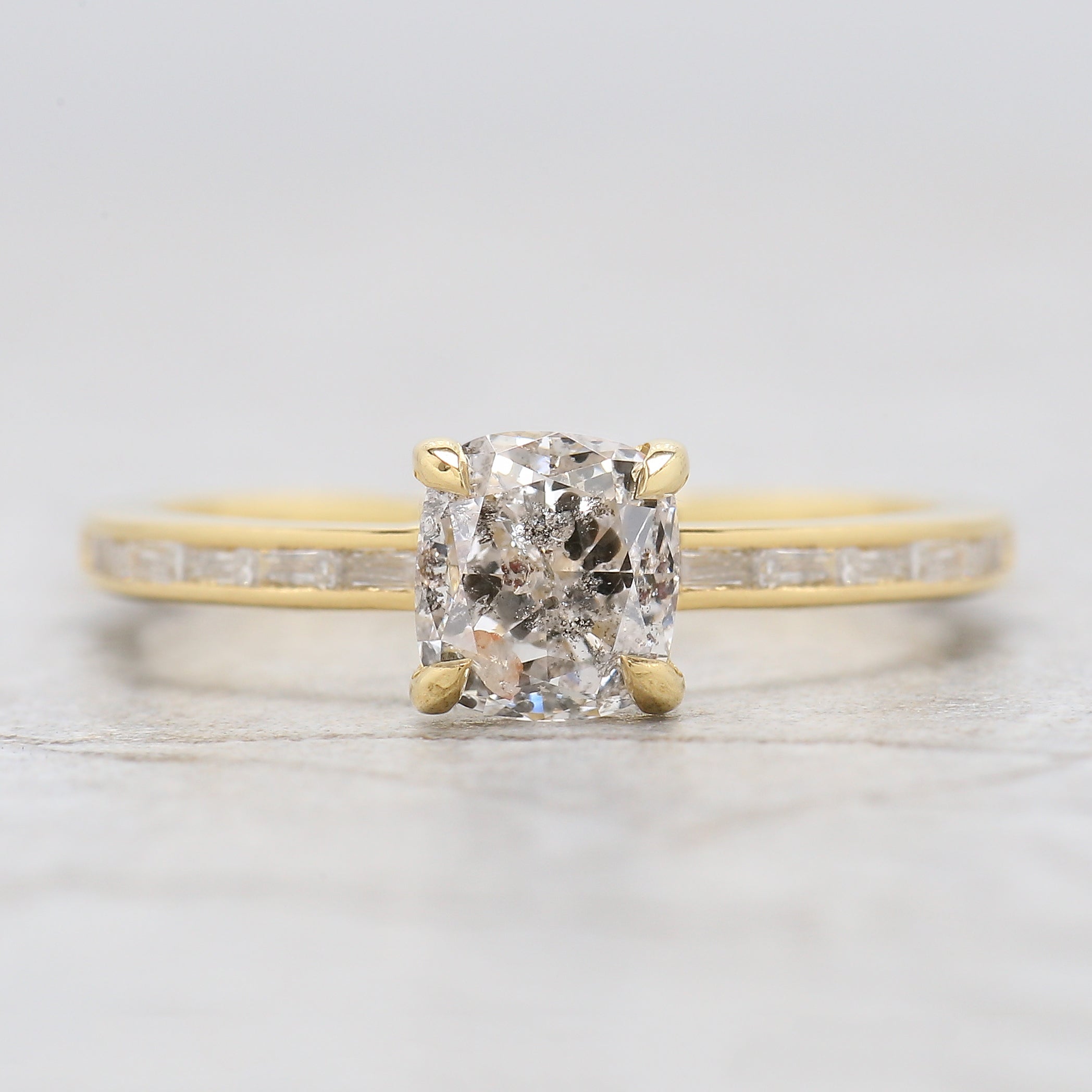 Cushion White-F Color Diamond Ring 1.02 Ct 5.78 MM Cushion Diamond Wedding Ring Baguette Diamond Ring Engagement Ring Gift For Her KDL2663