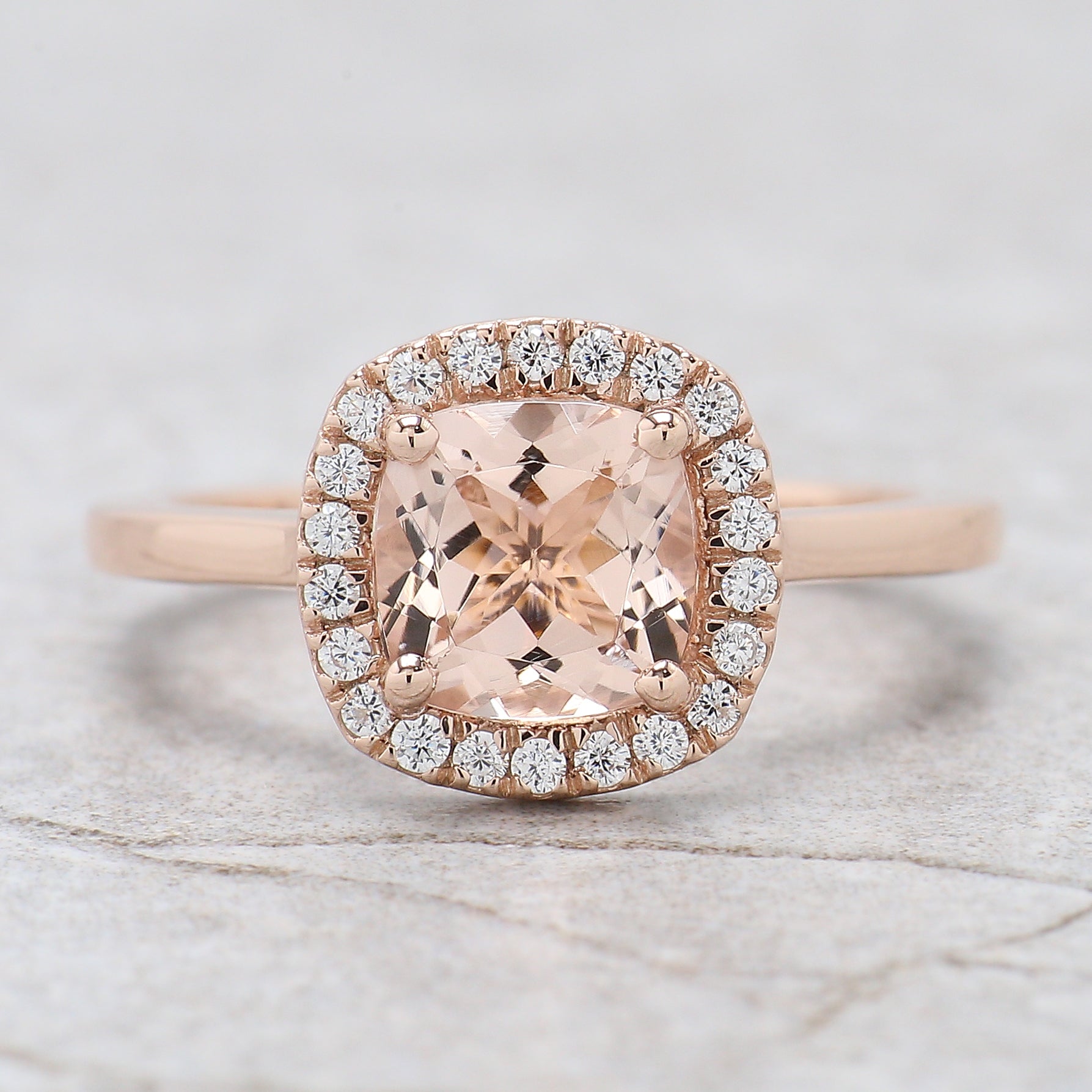 1.40 CT Cushion Cut Natural Morganite Engagement Ring Rose Gold Ring Cushion Wedding Ring Unique Vintage Halo Ring Gift For Her FD421