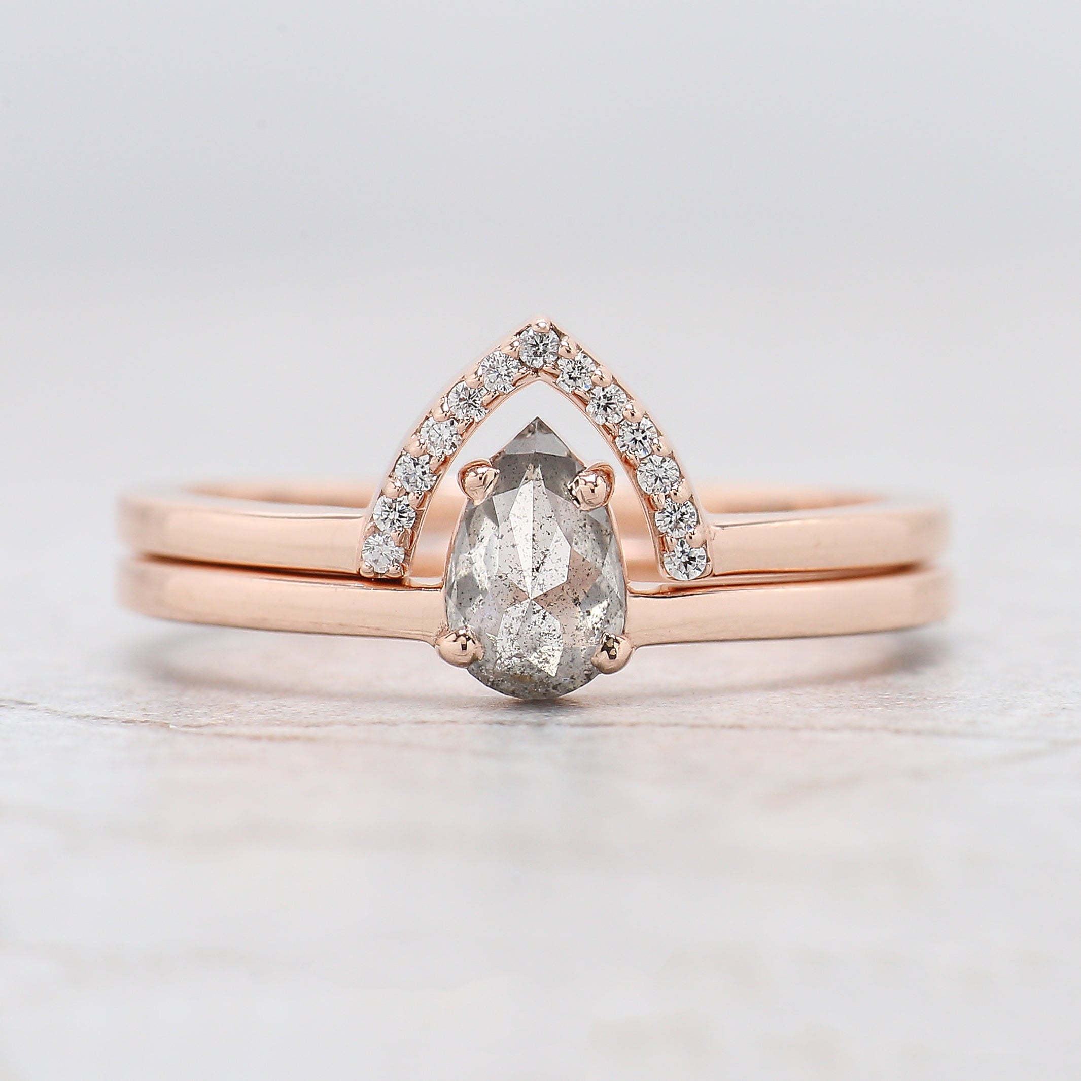 Pear Cut Salt And Pepper Diamond Ring 0.49 Ct 6.70 MM Pear Diamond Ring 14K Solid Rose Gold Silver Engagement Pear Ring Gift For Her KD1112