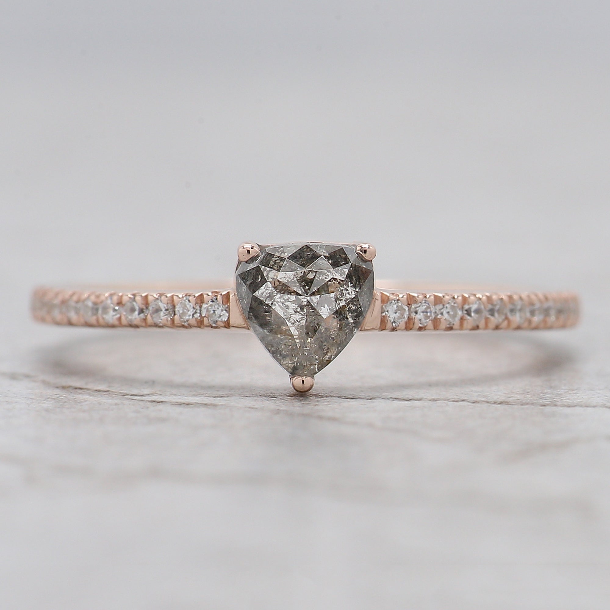 Heart Salt And Pepper Diamond Ring 0.50 Ct 4.85 MM Heart Shape Diamond Ring 14K Solid Rose Gold Silver Engagement Ring Gift For Her QL7880
