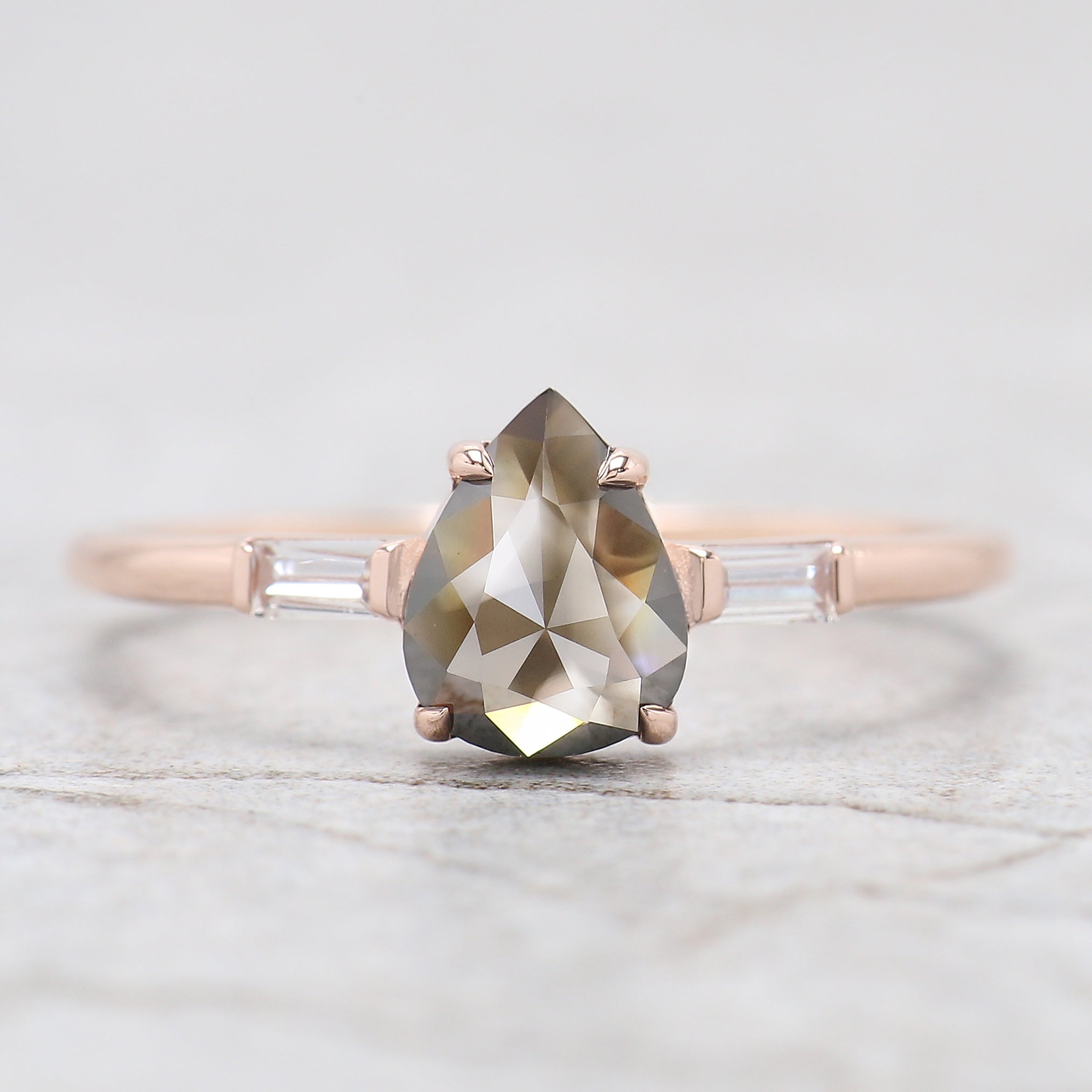 Pear Cut Black Color Diamond Ring 0.72 Ct 7.05 MM Pear Brown Diamond Ring 14K Solid Rose Gold Silver Pear Engagement Ring Gift For Her QN124