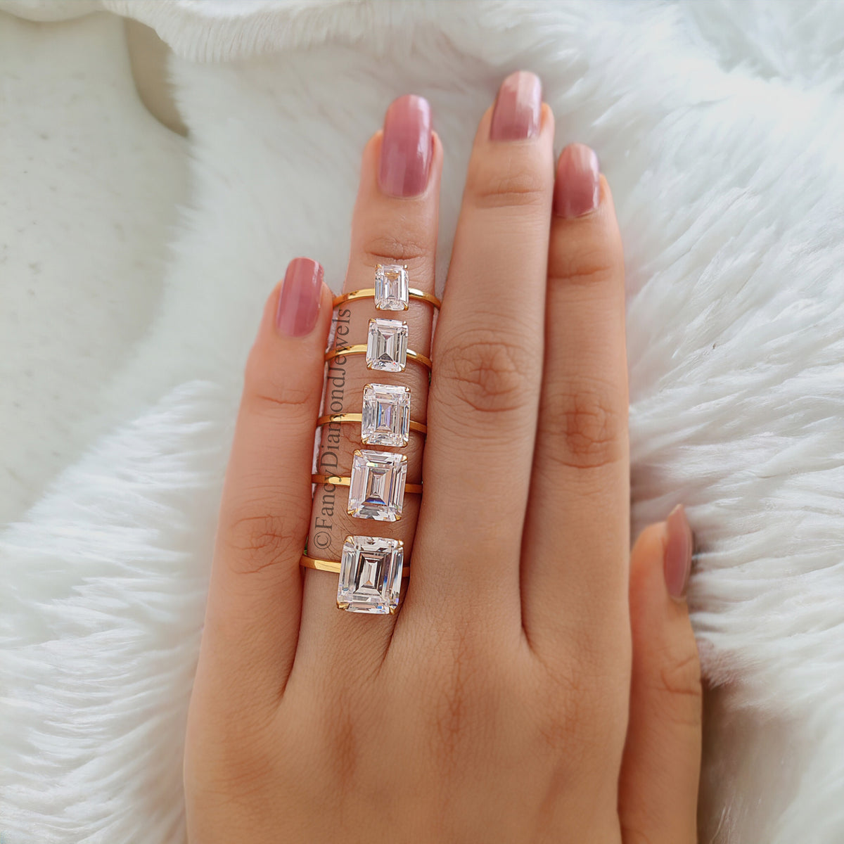 Emerald Cut Engagement Ring CZ Solitaire 925 Silver Diamond Simulant Travel Promise Moissanite Style Wedding Bridal Anniversary Gift FD199