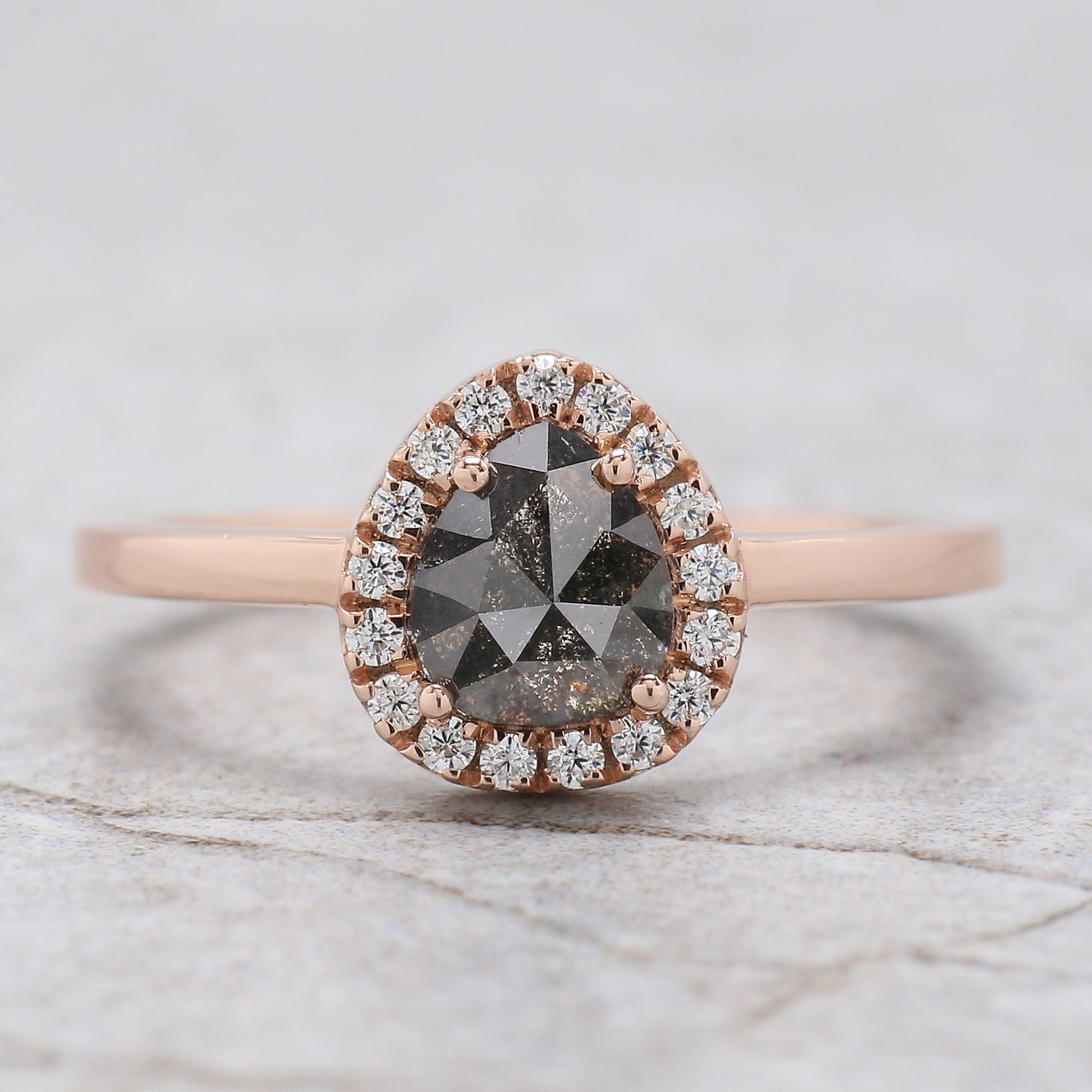 Pear Cut Salt And Pepper Diamond Ring 1.00 Ct 6.35 MM Pear Shape Diamond Ring 14K Solid Rose Gold Silver Engagement Ring Gift For Her QN9348